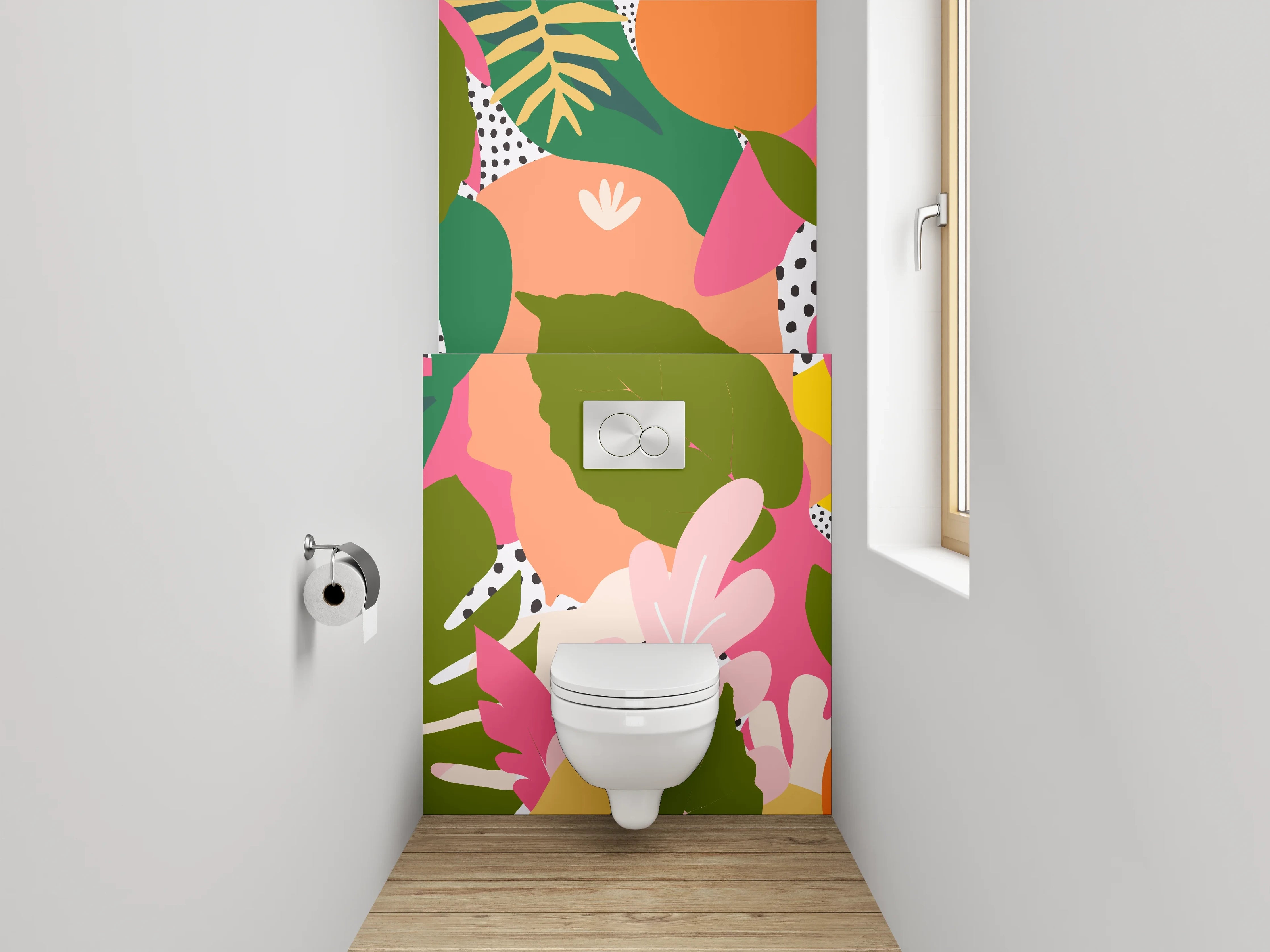 WC-Rückwand - Tropische Papageien-Illustration Dschungelwildnis