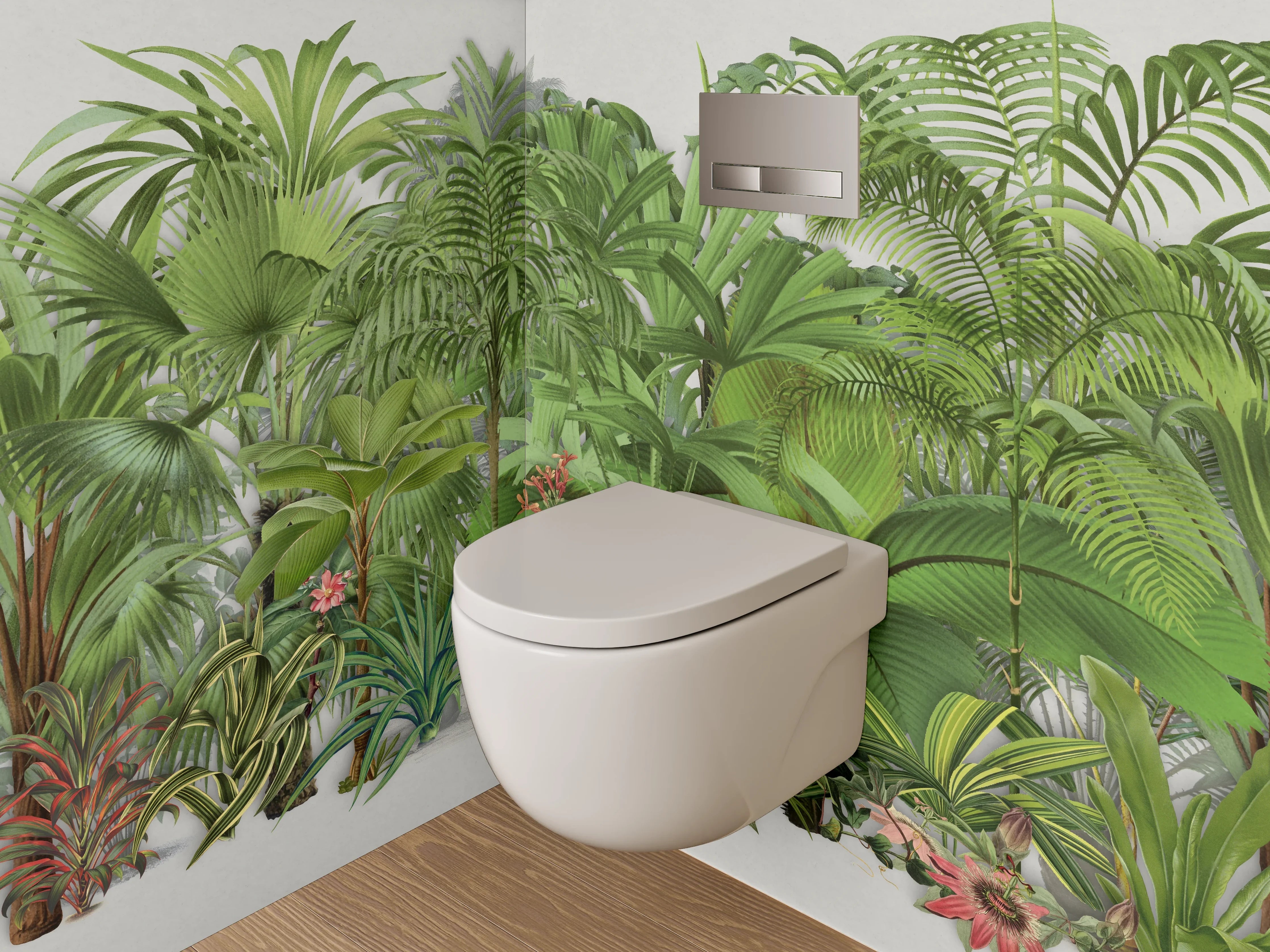 WC-Rückwand - Tropische Pflanzen Illustration Grün Dschungel