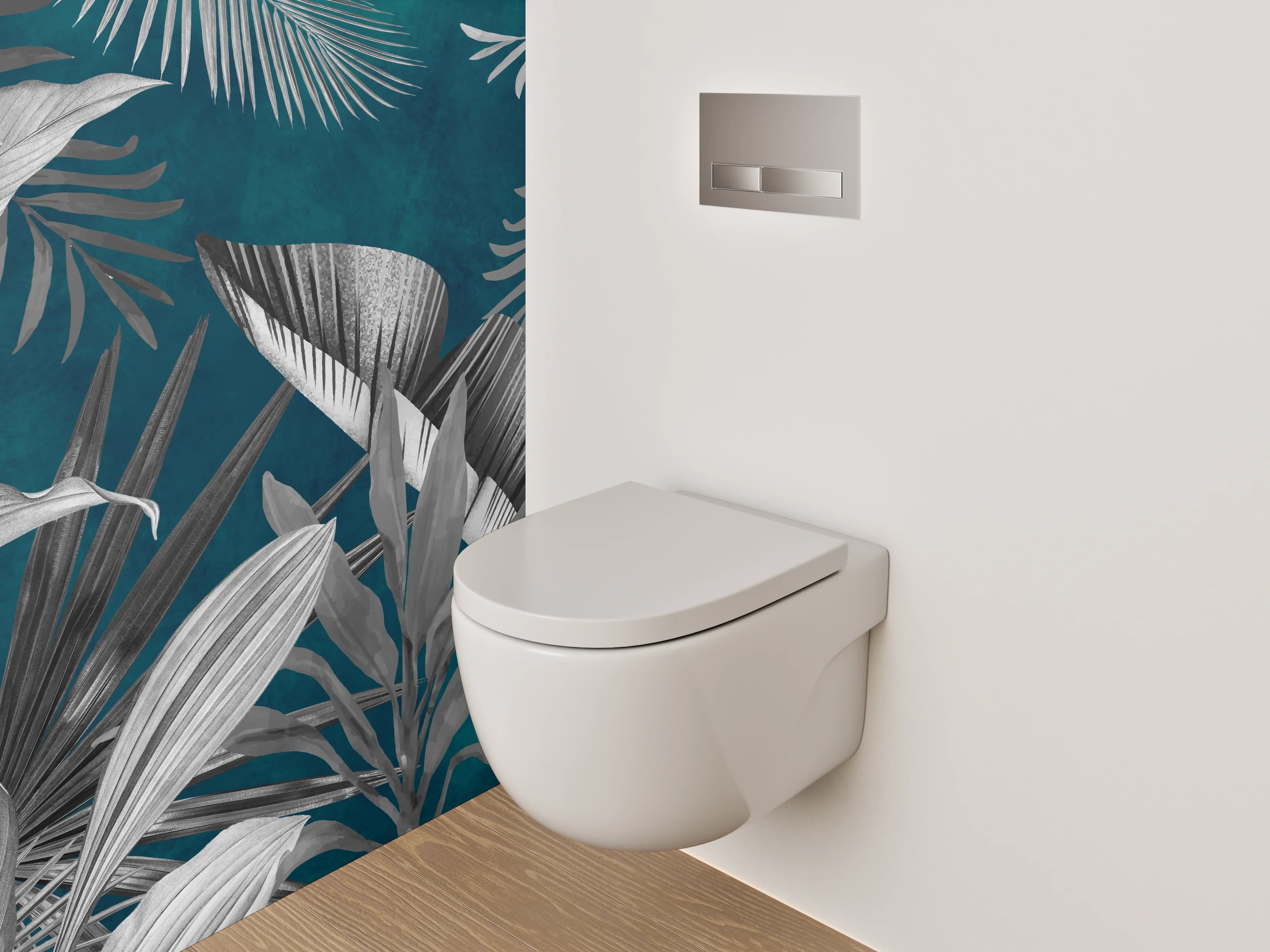 WC-Rückwand - Tropische Pflanzen Schwarz-Weiß auf Blau