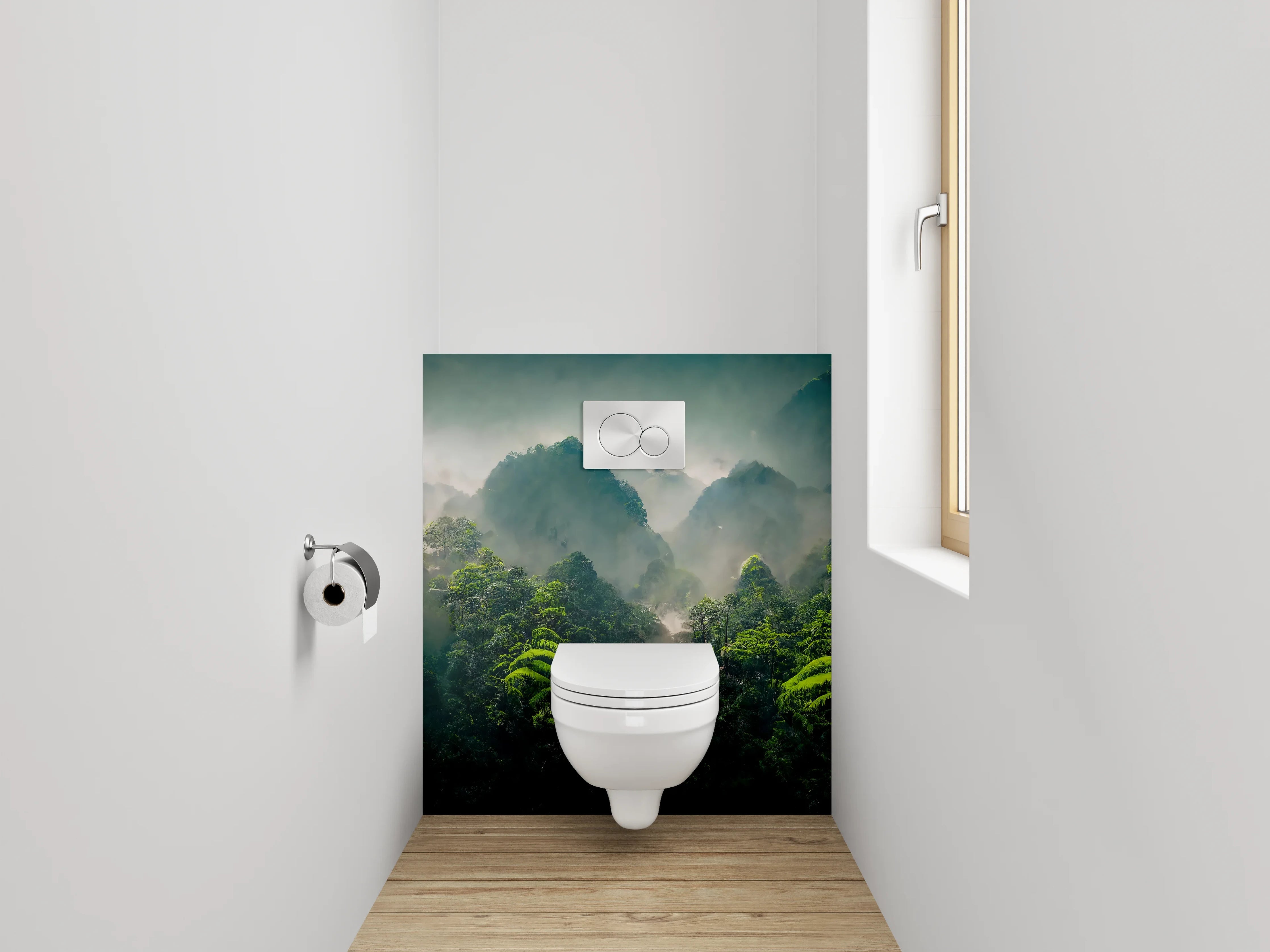 WC-Rückwand - Tropischer Dschungel im Morgendunst