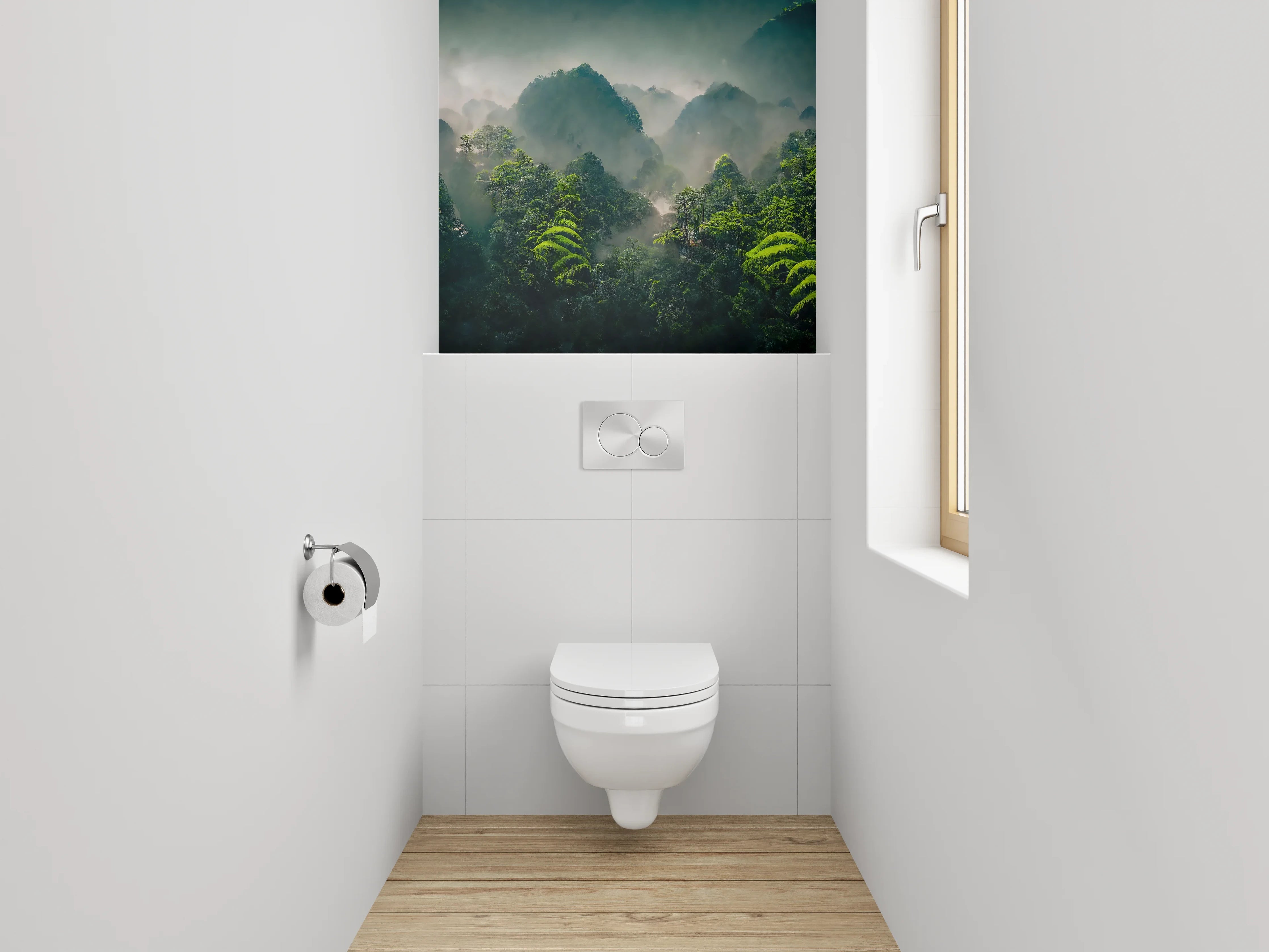 WC-Rückwand - Tropischer Dschungel im Morgendunst