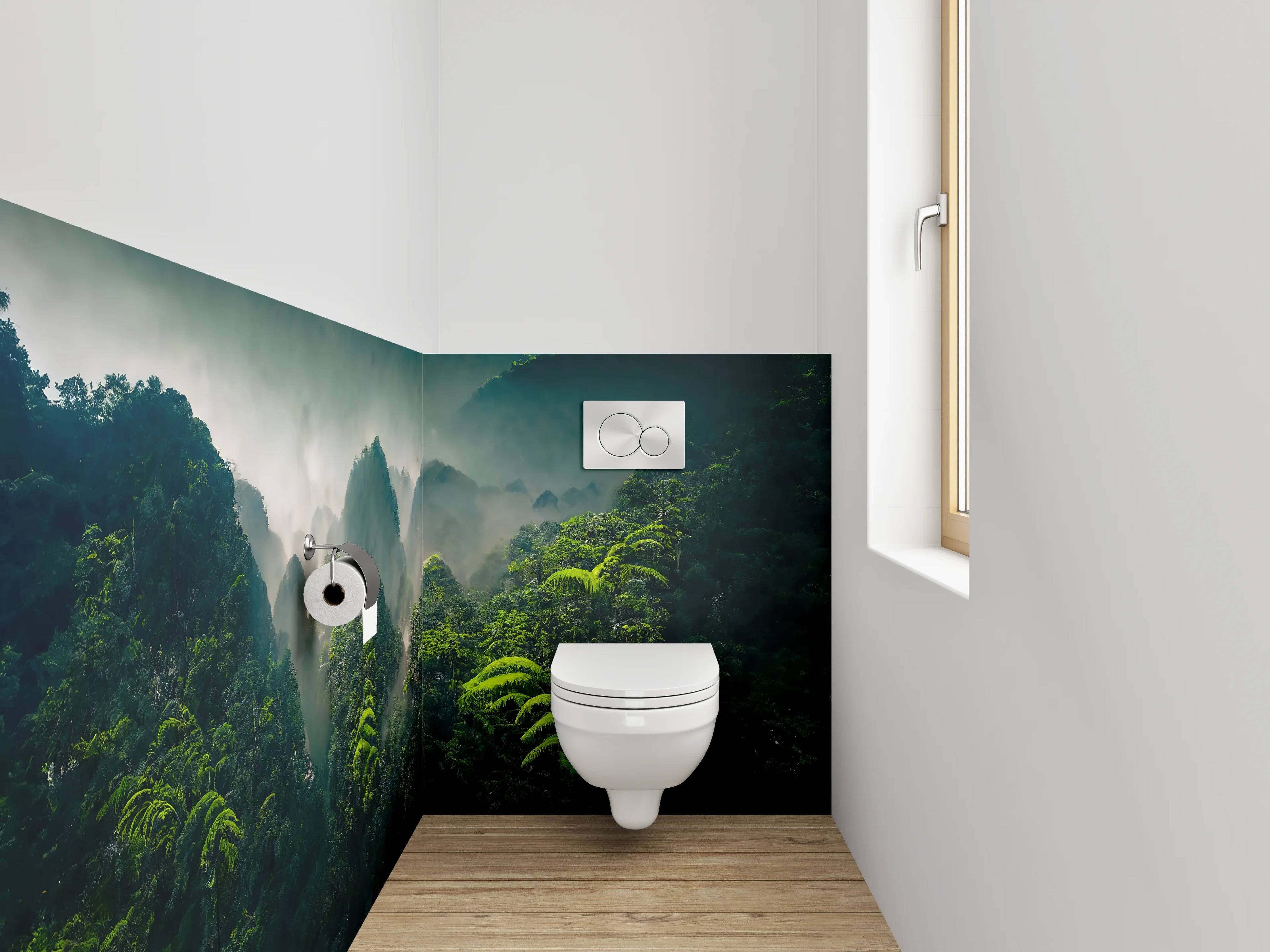 WC-Rückwand - Tropischer Dschungel im Morgendunst