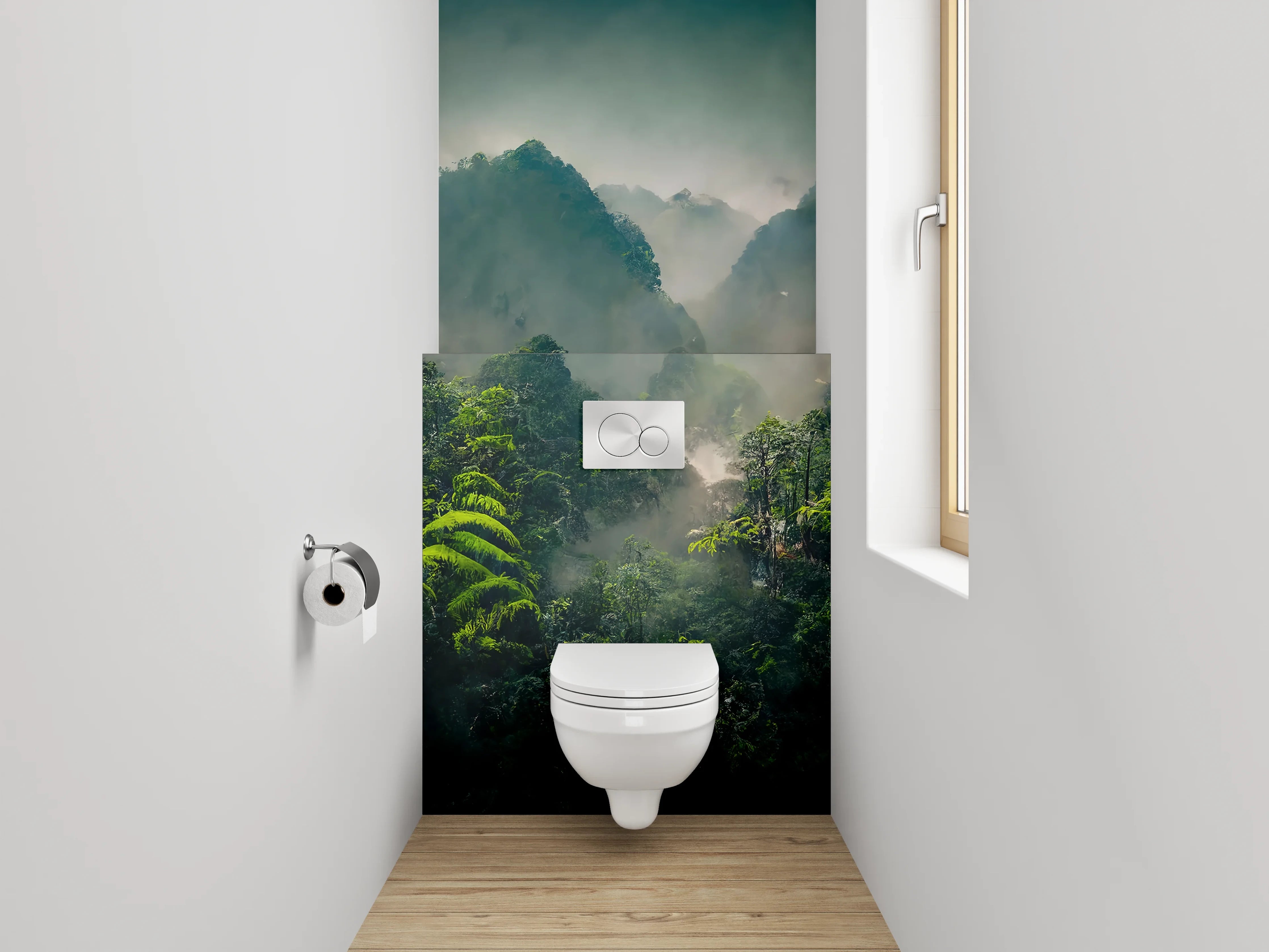 WC-Rückwand - Tropischer Dschungel im Morgendunst