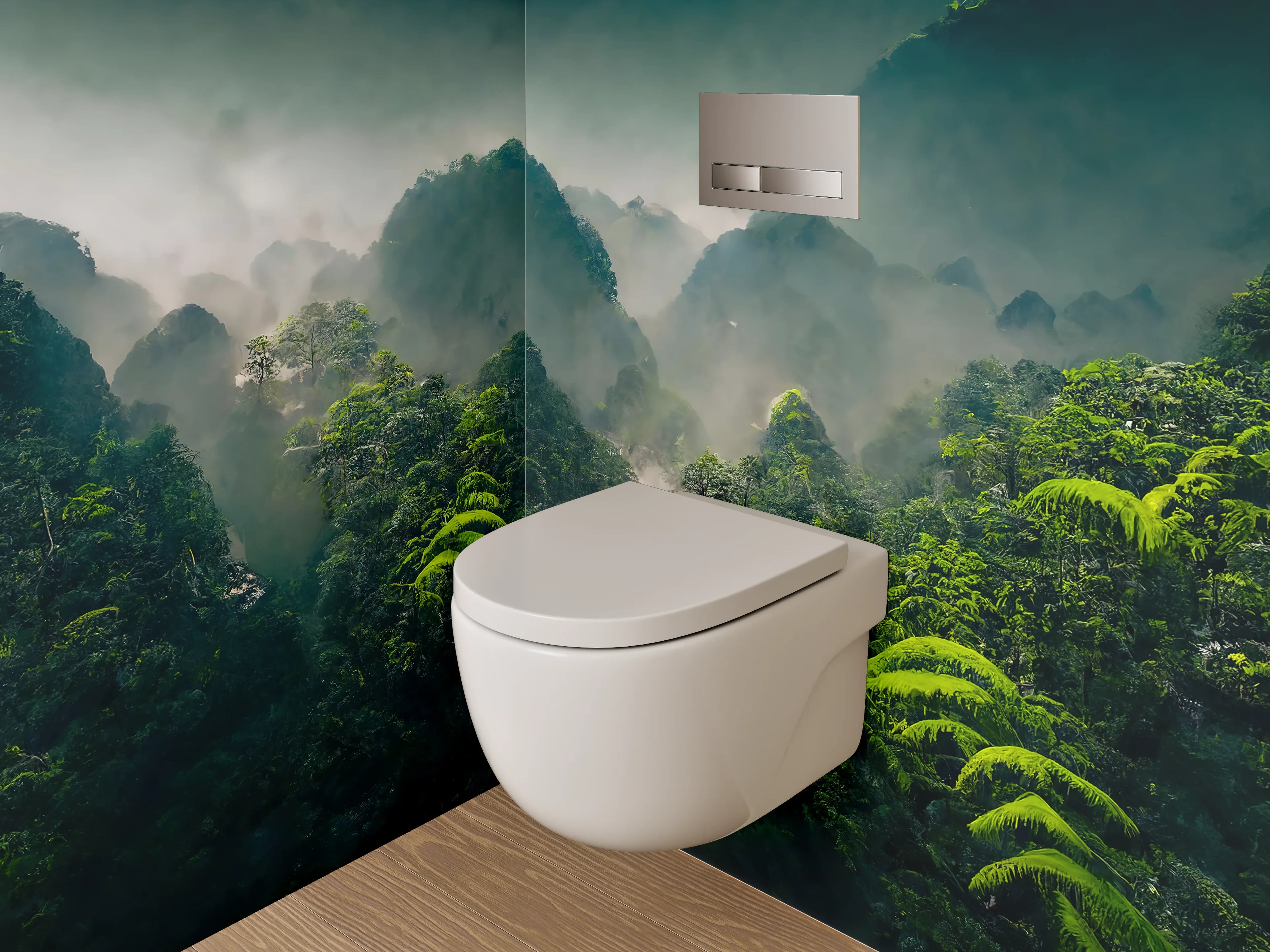 WC-Rückwand - Tropischer Dschungel im Morgendunst