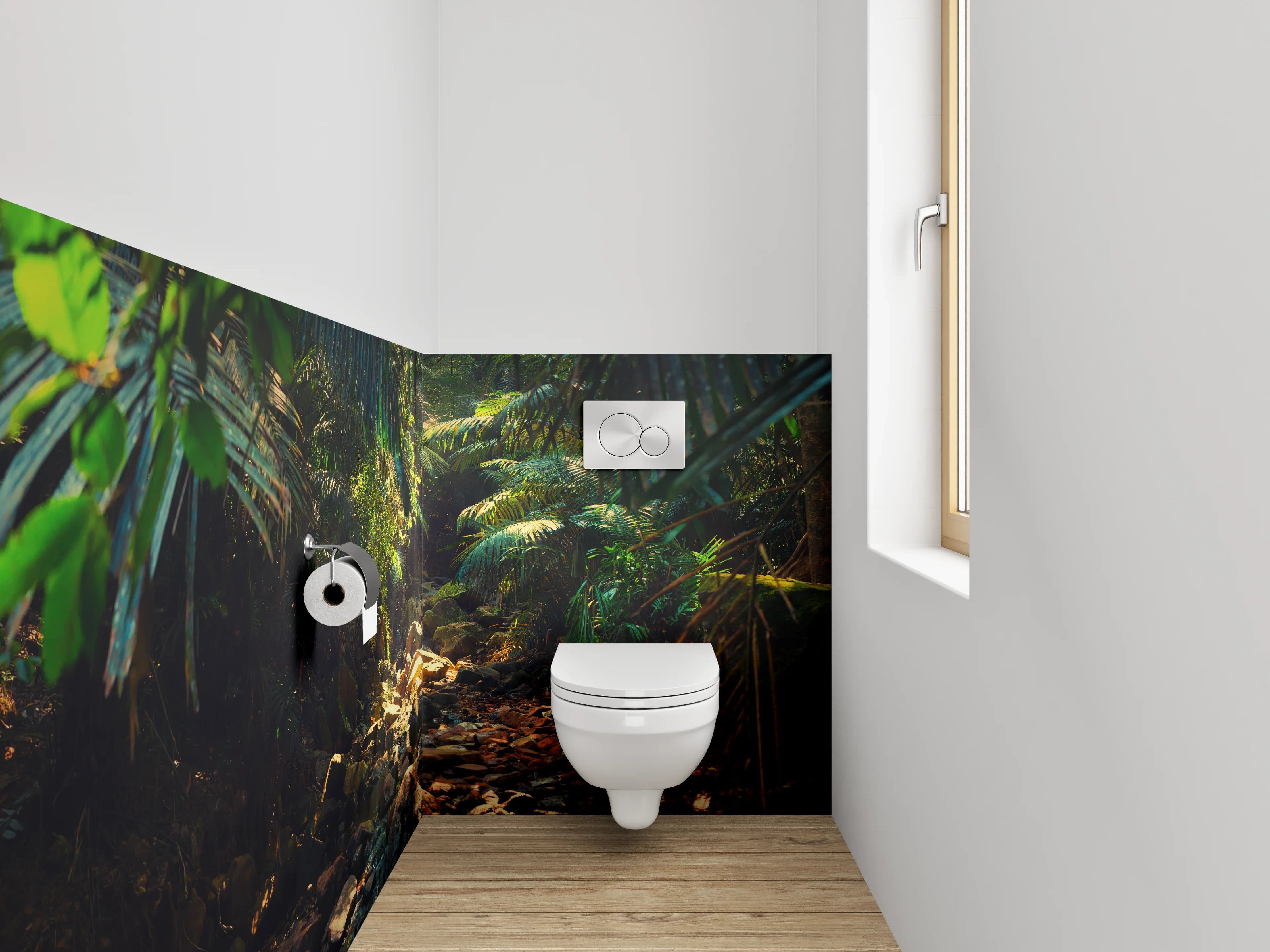 WC-Rückwand - Tropischer Dschungel mit Sonnenstrahlen