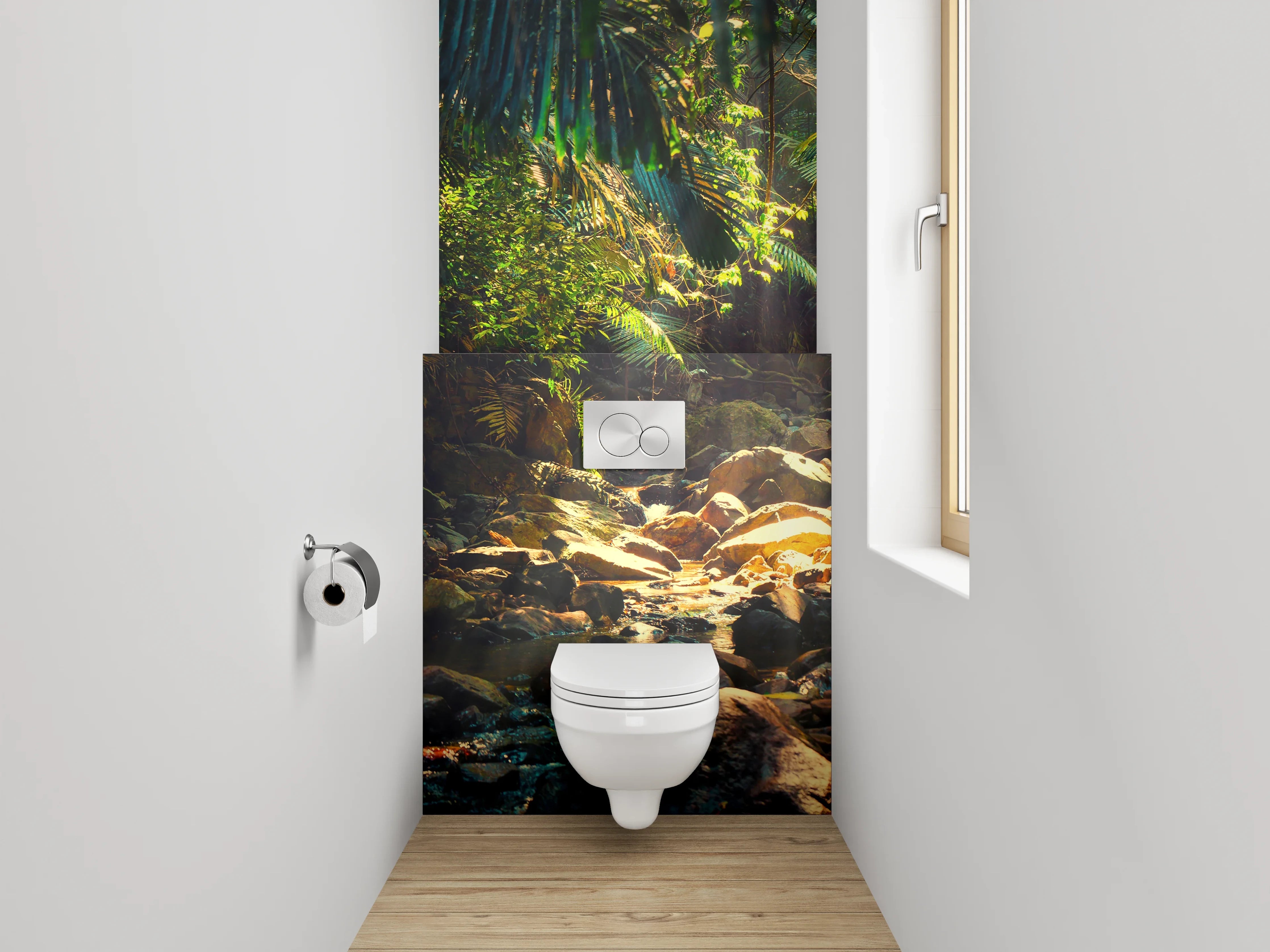 WC-Rückwand - Tropischer Dschungel mit Sonnenstrahlen