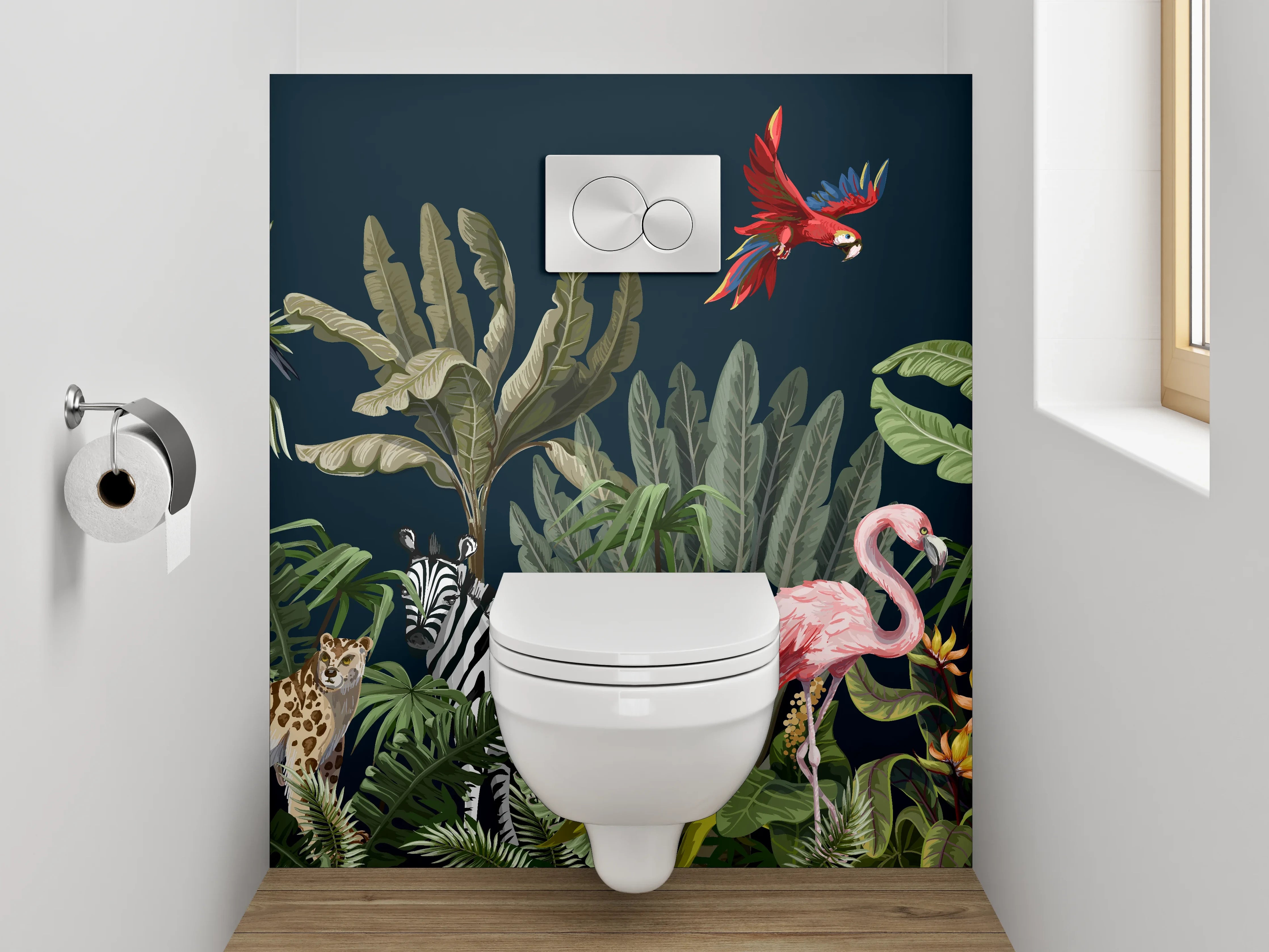 WC-Rückwand - Tropischer Dschungel mit exotischen Tieren
