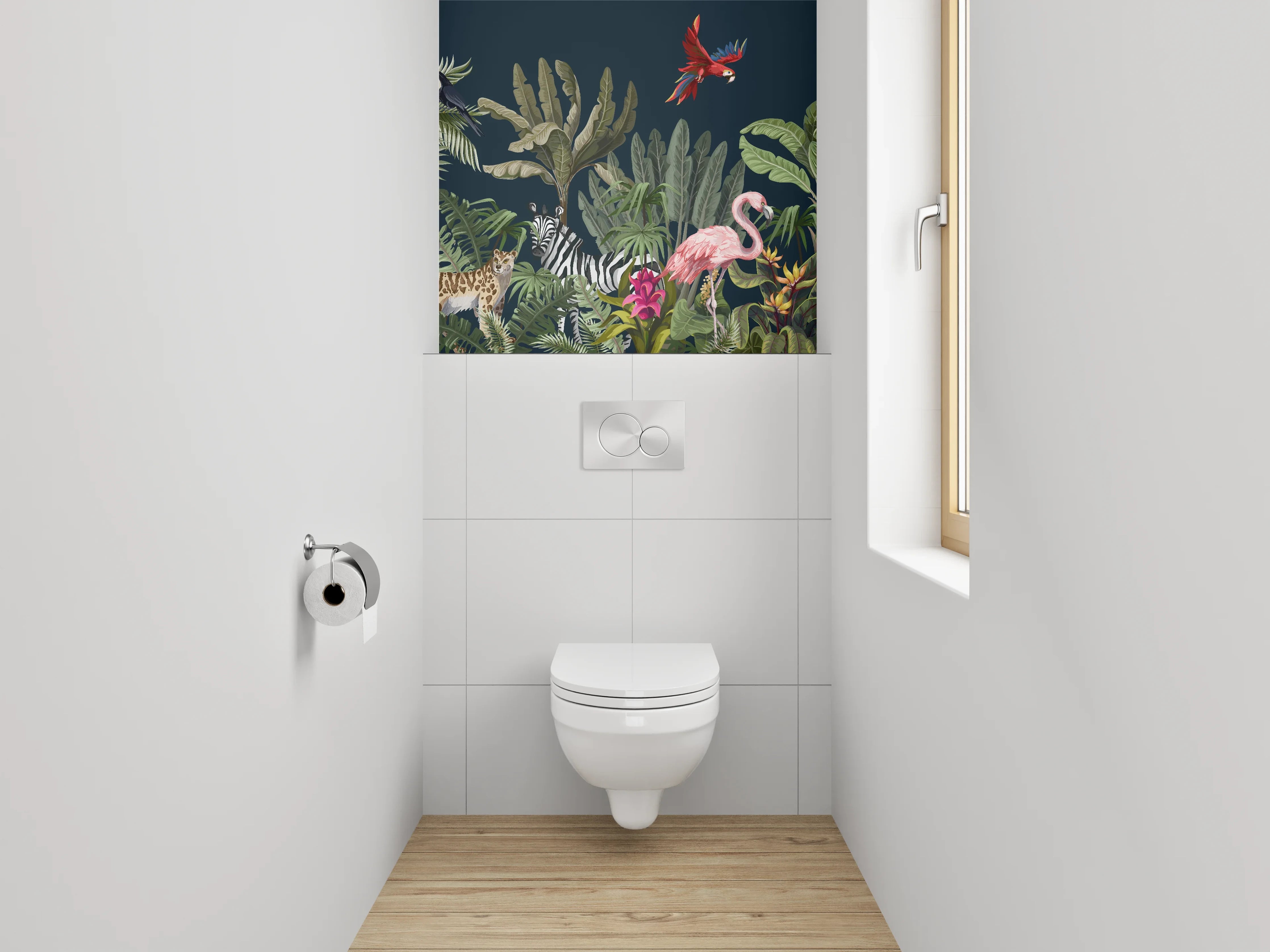 WC-Rückwand - Tropischer Dschungel mit exotischen Tieren
