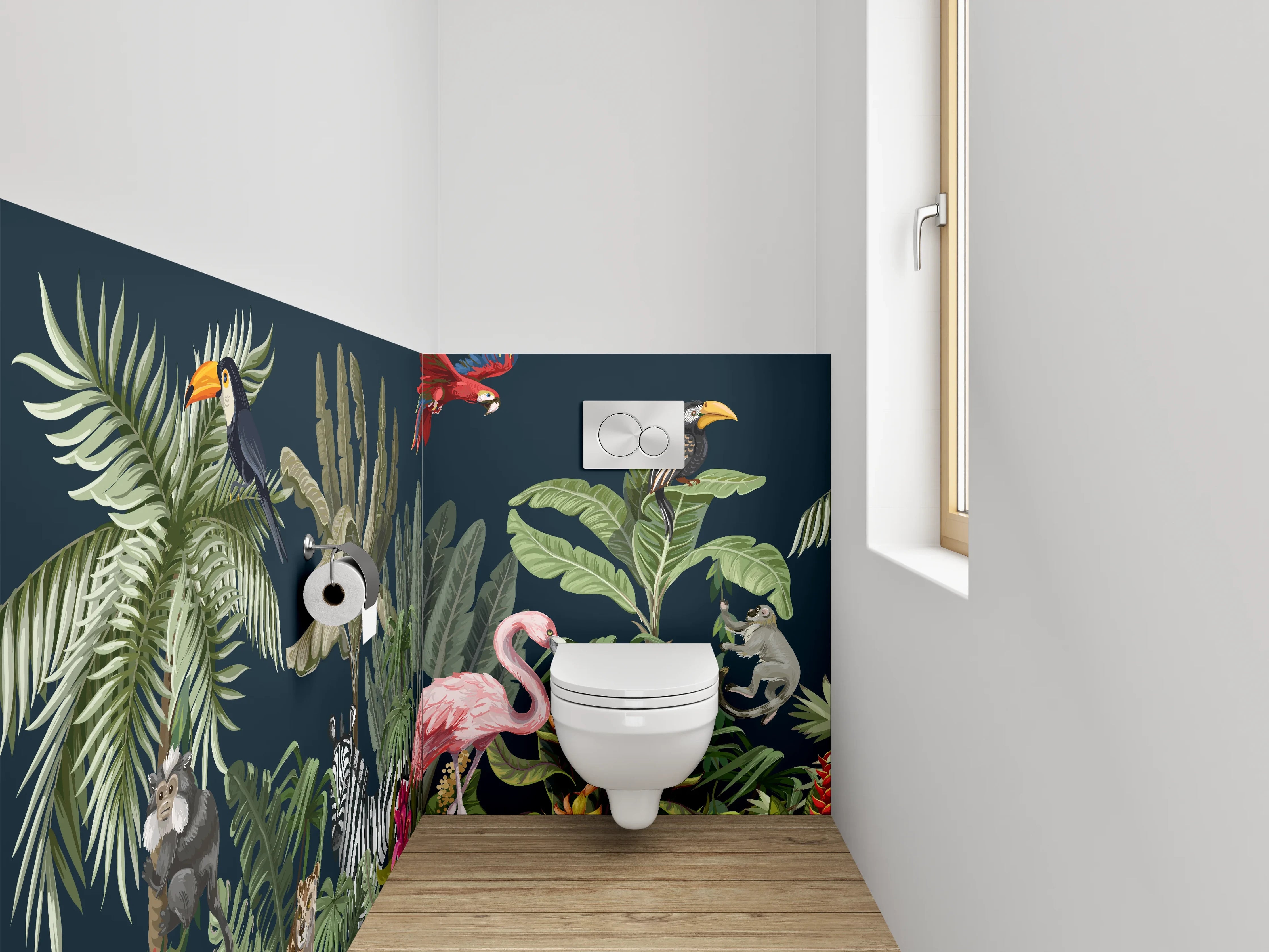WC-Rückwand - Tropischer Dschungel mit exotischen Tieren