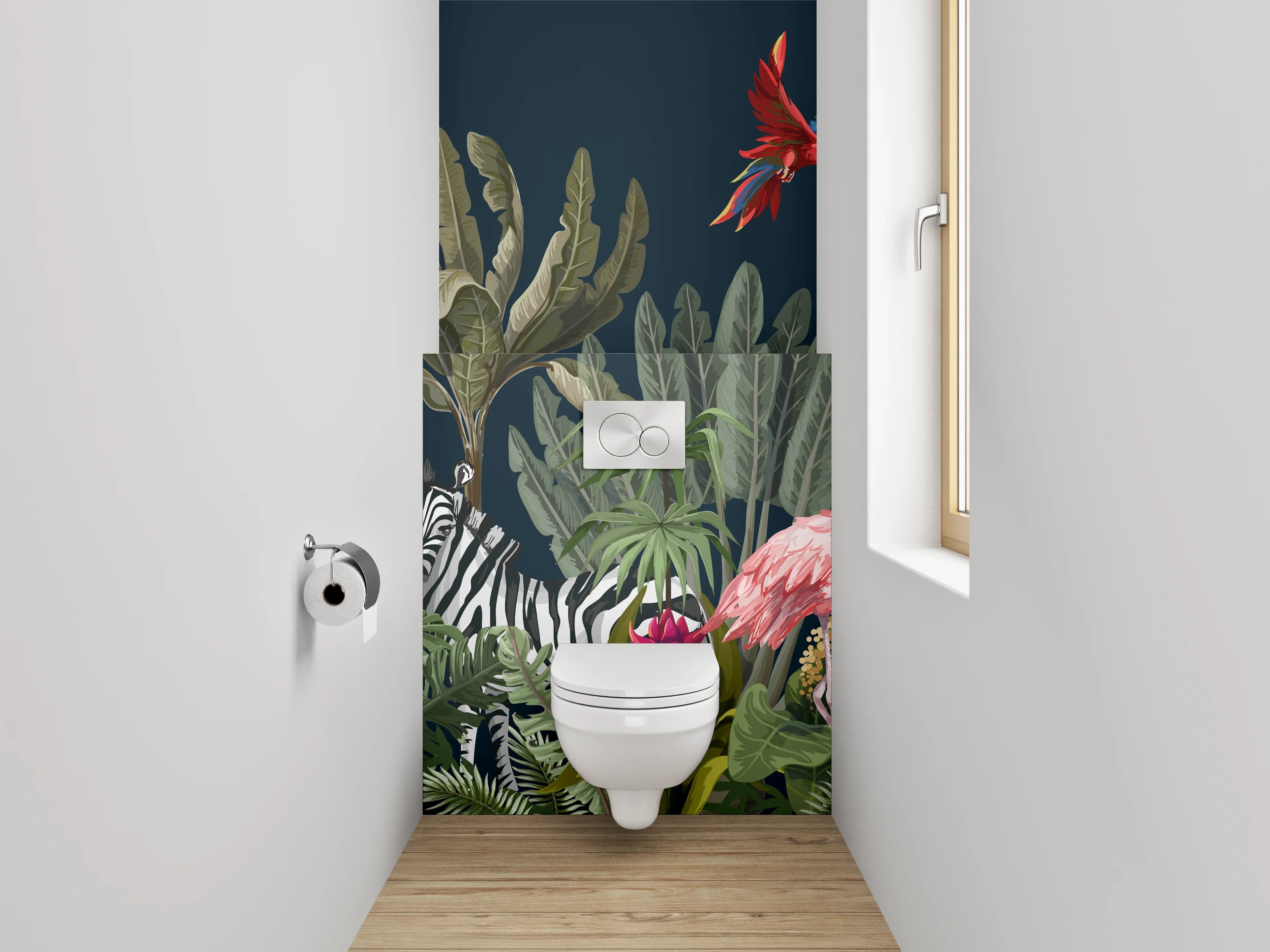 WC-Rückwand - Tropischer Dschungel mit exotischen Tieren