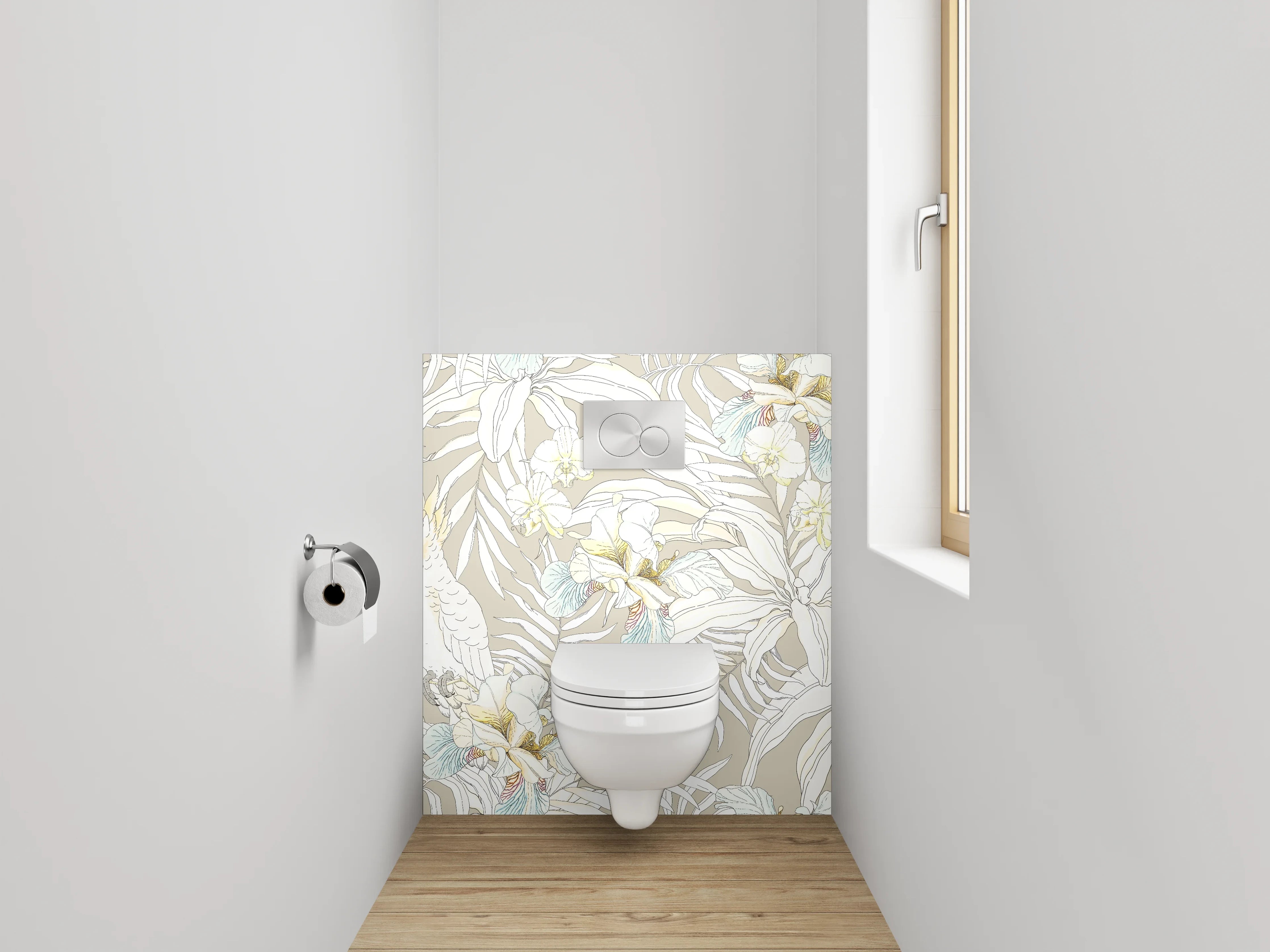 WC-Rückwand - Tropischer Kakadu auf neutralem Hintergrund