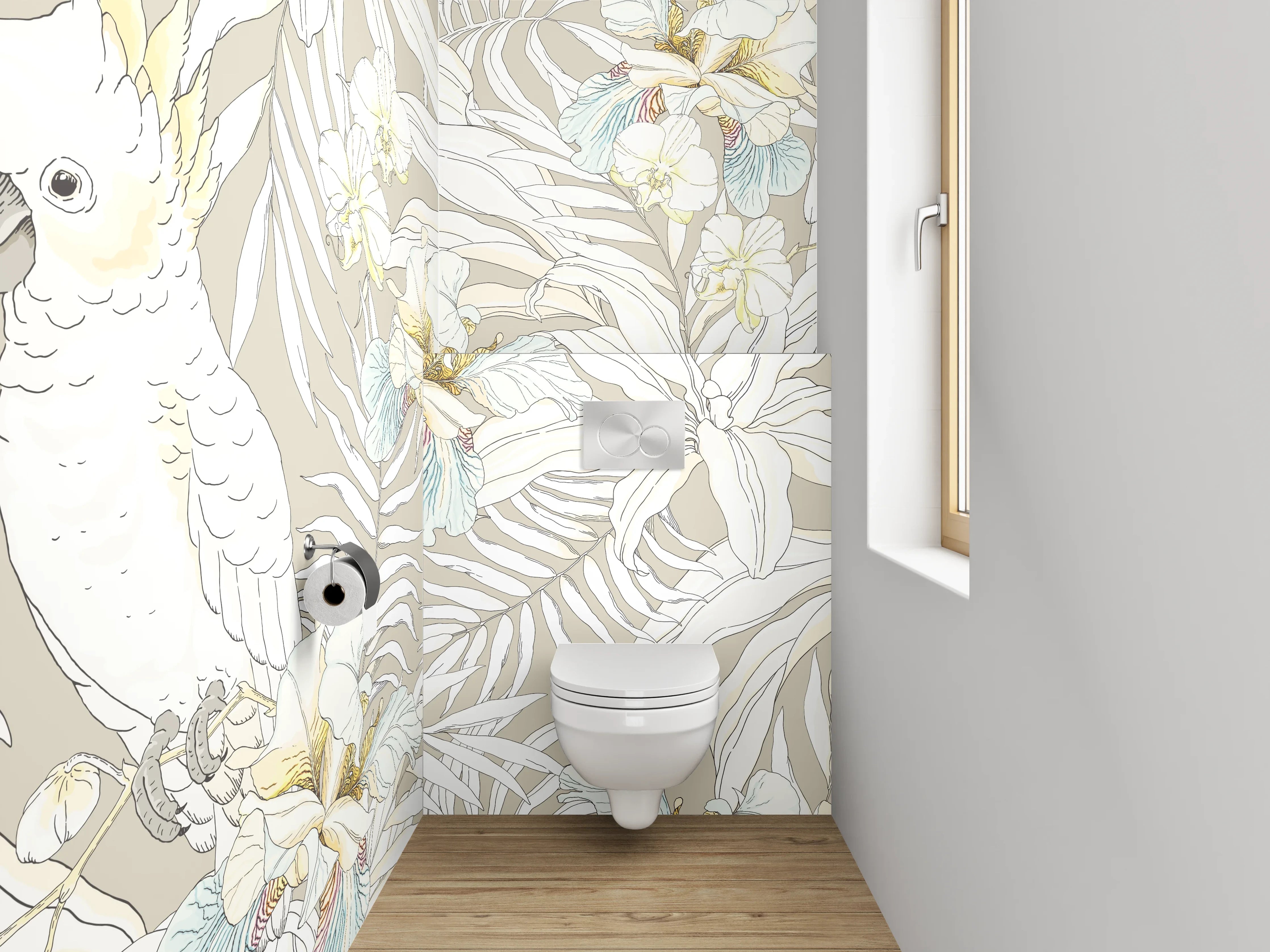 WC-Rückwand - Tropischer Kakadu auf neutralem Hintergrund
