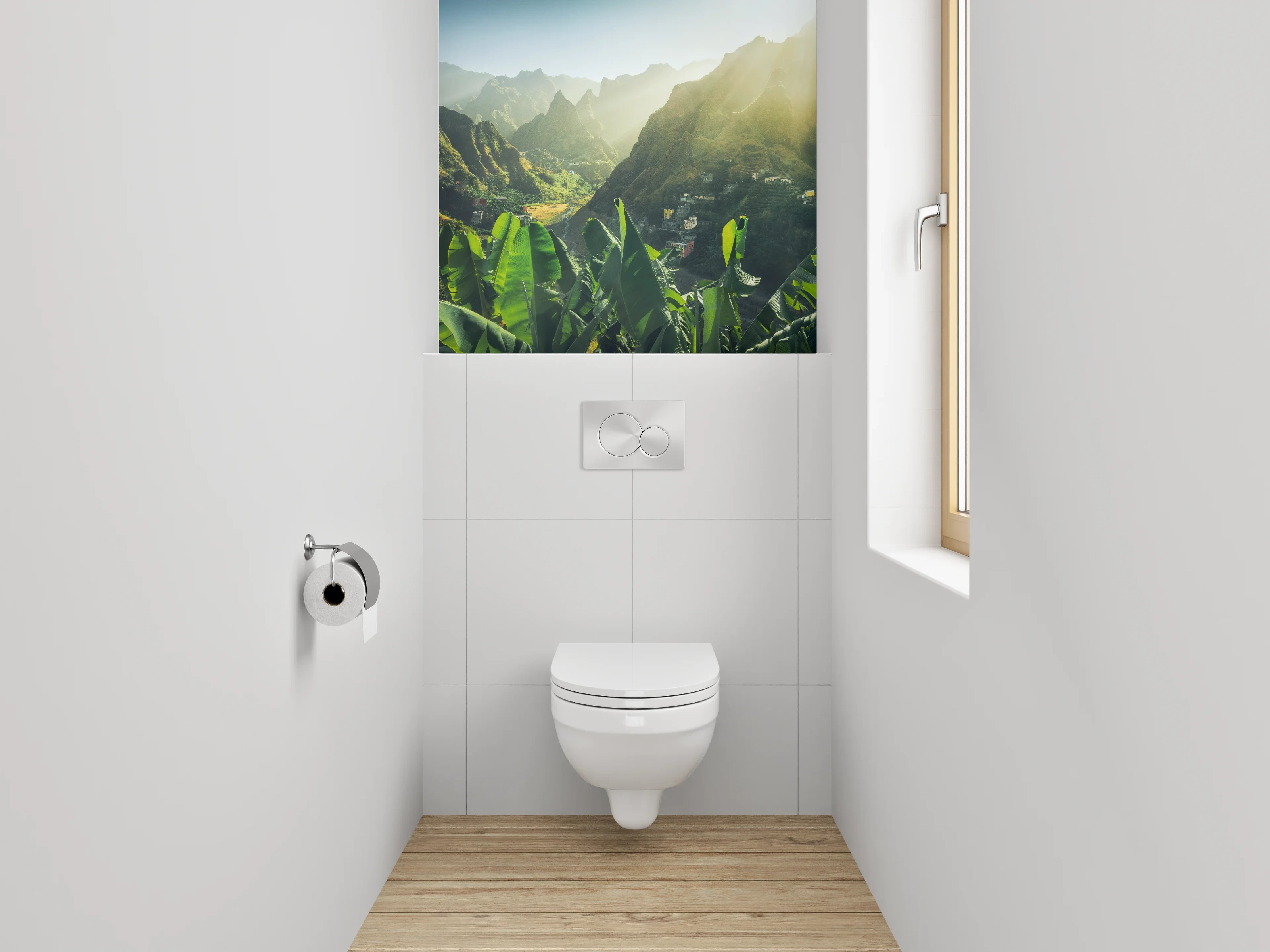 WC-Rückwand - Tropisches Bergtal Landschaft Sonnenstrahlen