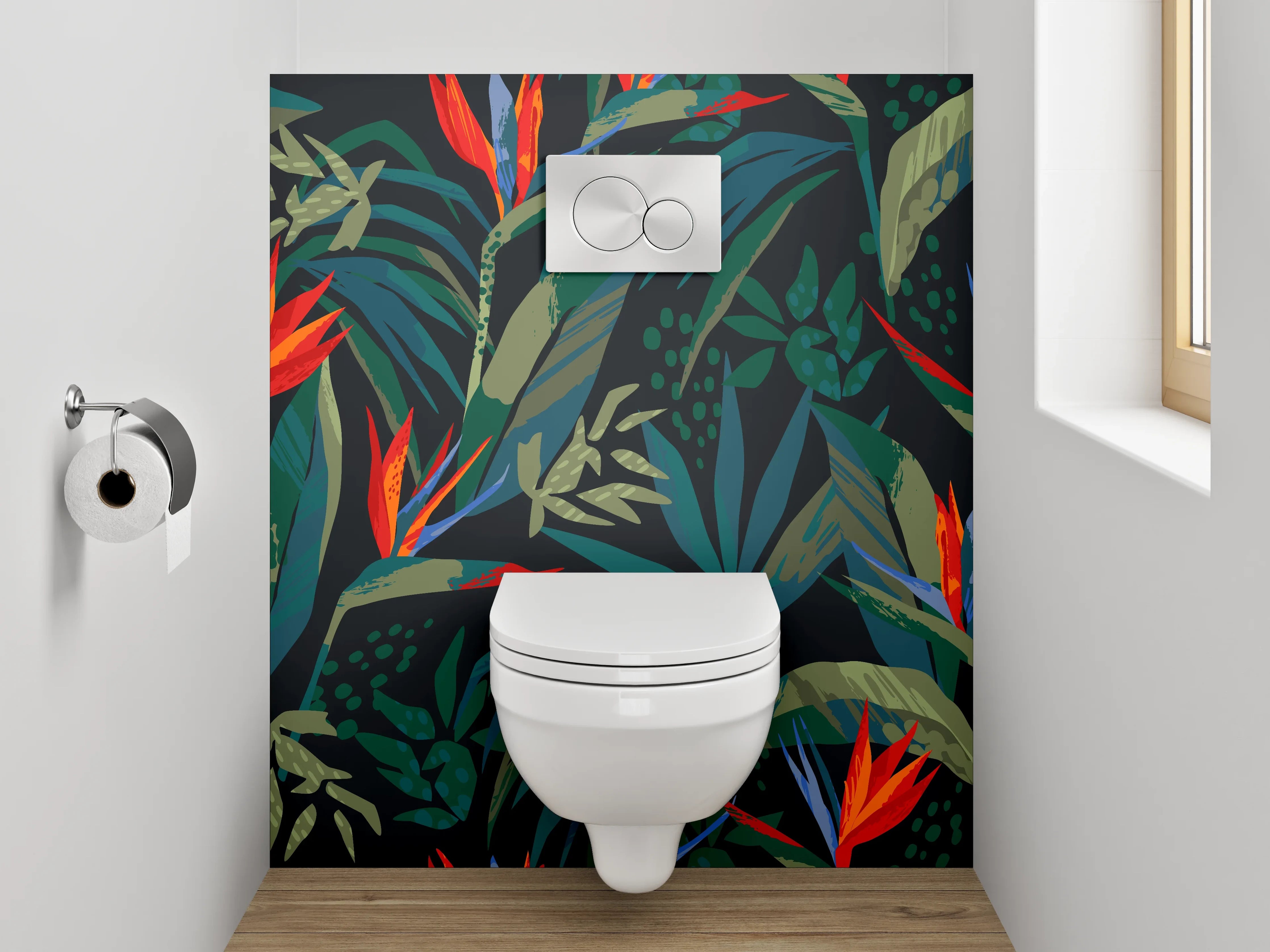 WC-Rückwand - Tropisches Blätter-Design Dschungelblumen