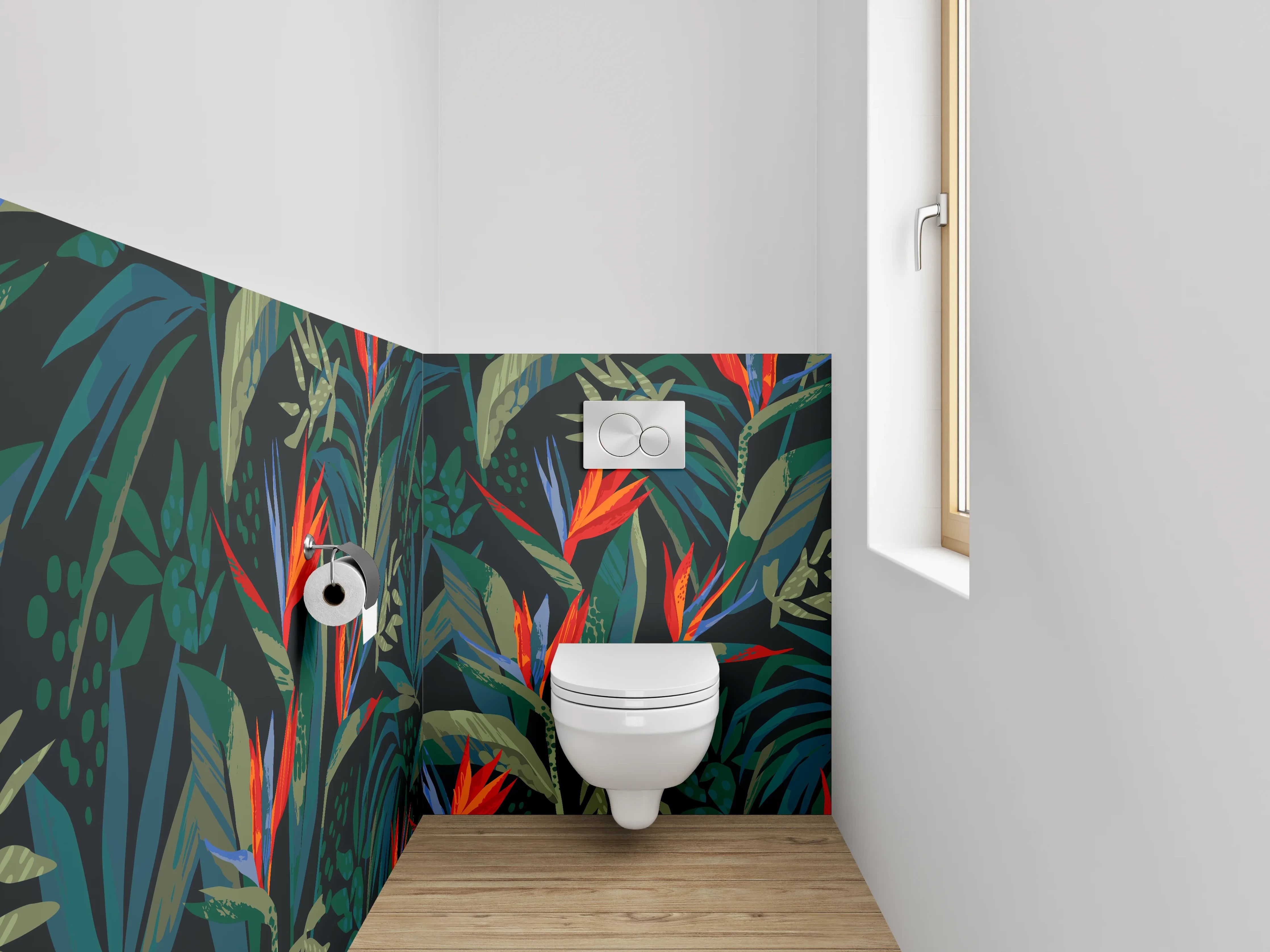 WC-Rückwand - Tropisches Blätter-Design Dschungelblumen