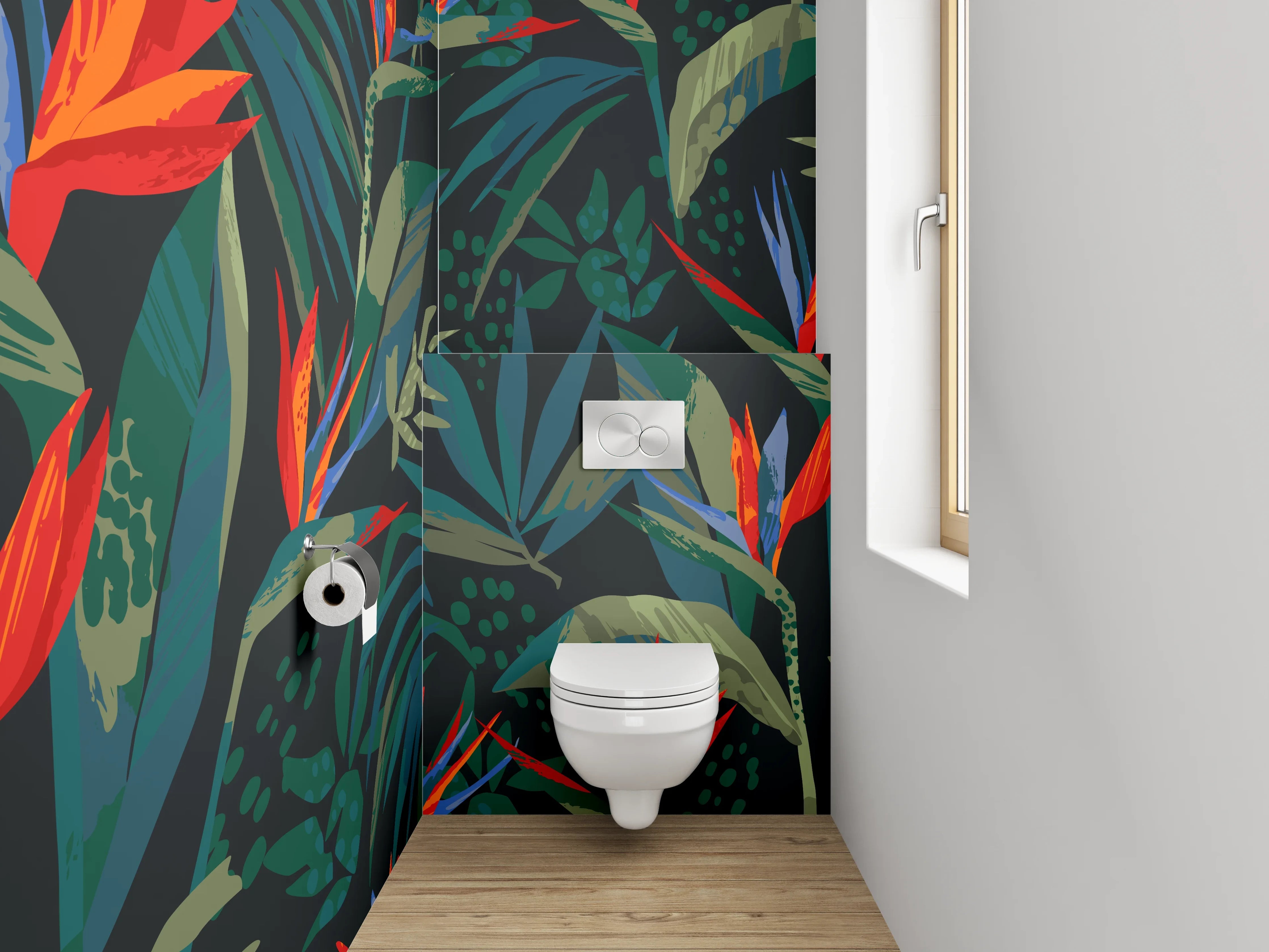 WC-Rückwand - Tropisches Blätter-Design Dschungelblumen