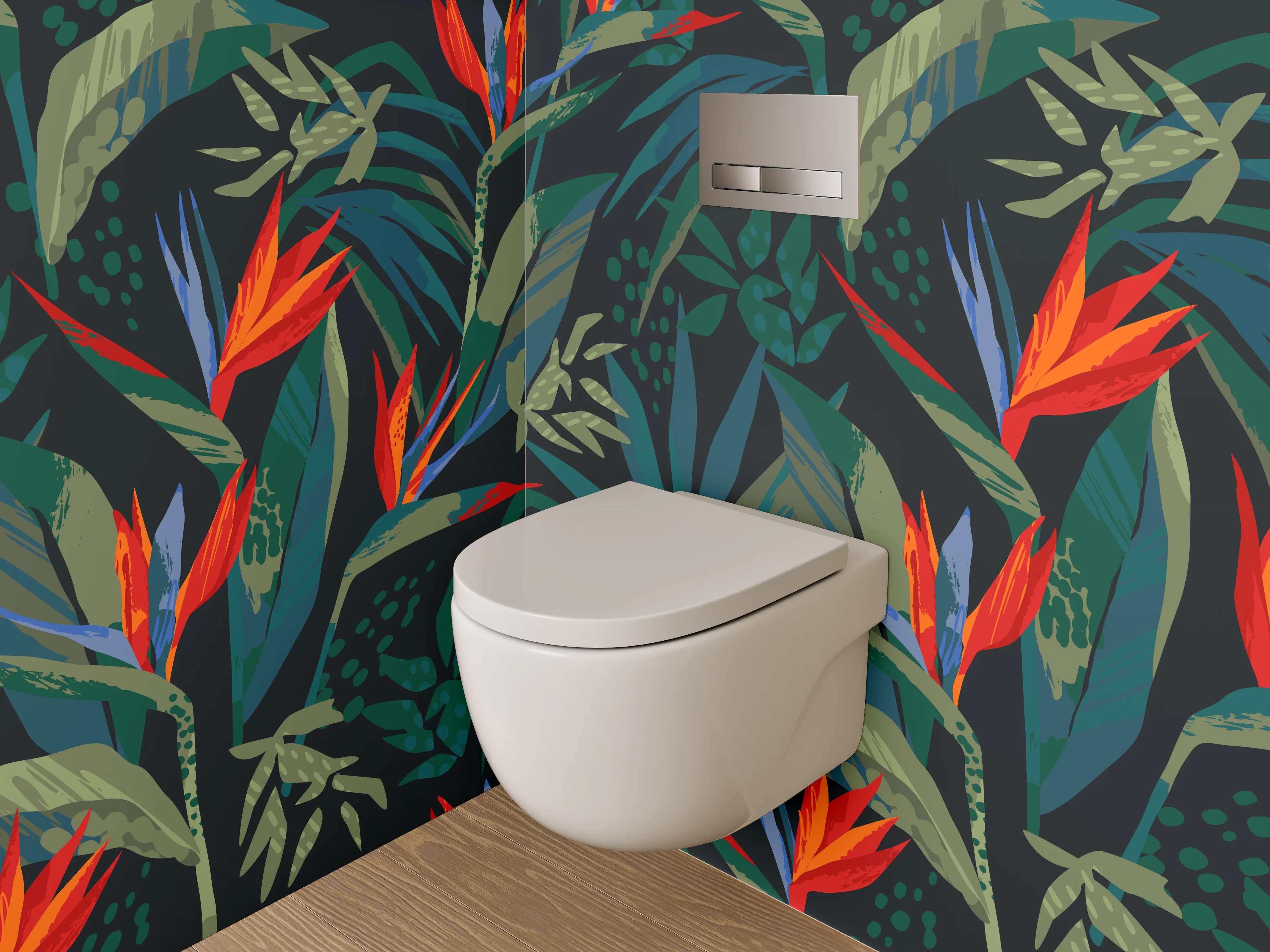 WC-Rückwand - Tropisches Blätter-Design Dschungelblumen
