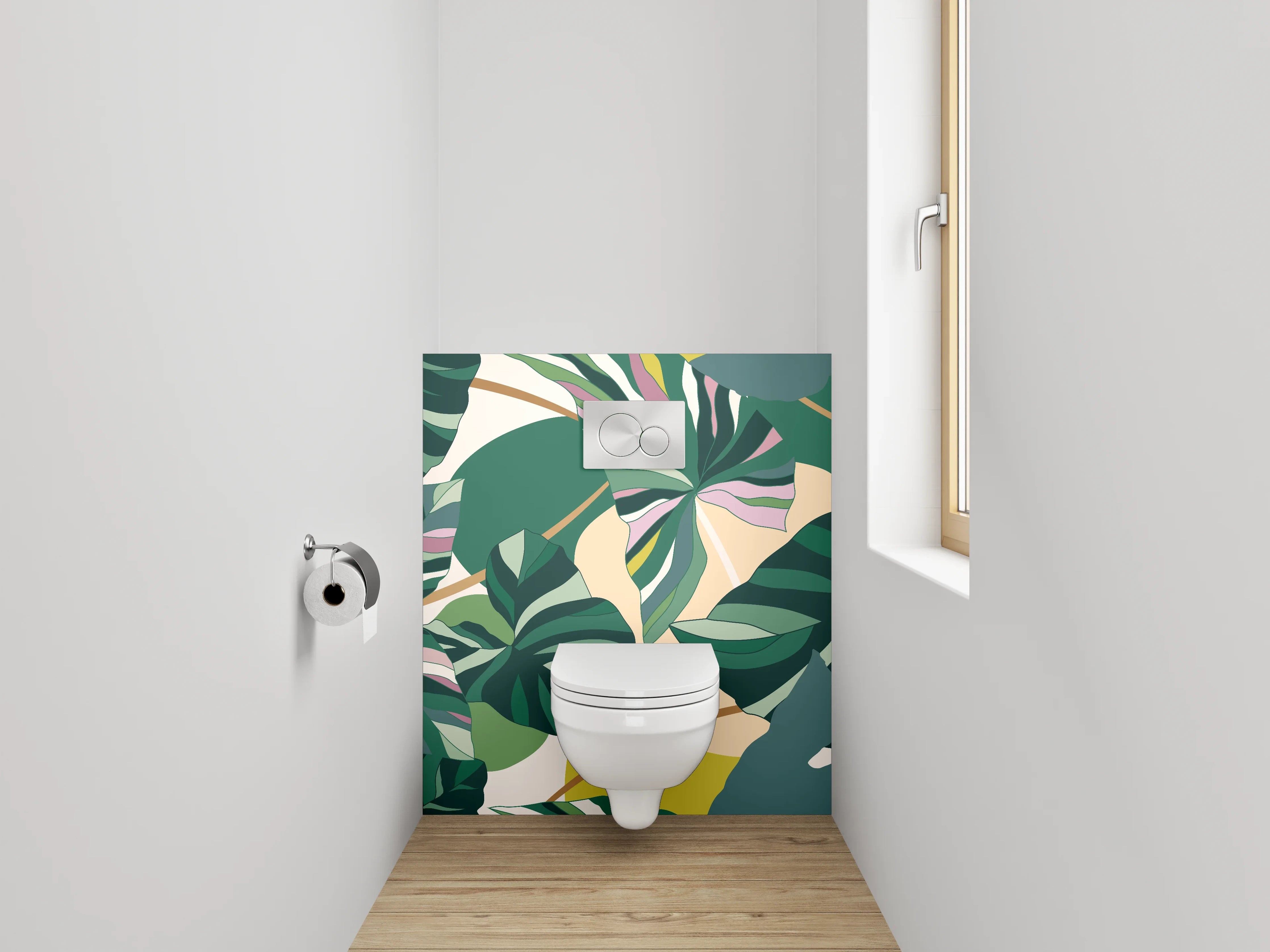 WC-Rückwand - Tropisches Blätter-Design Grün Rosa
