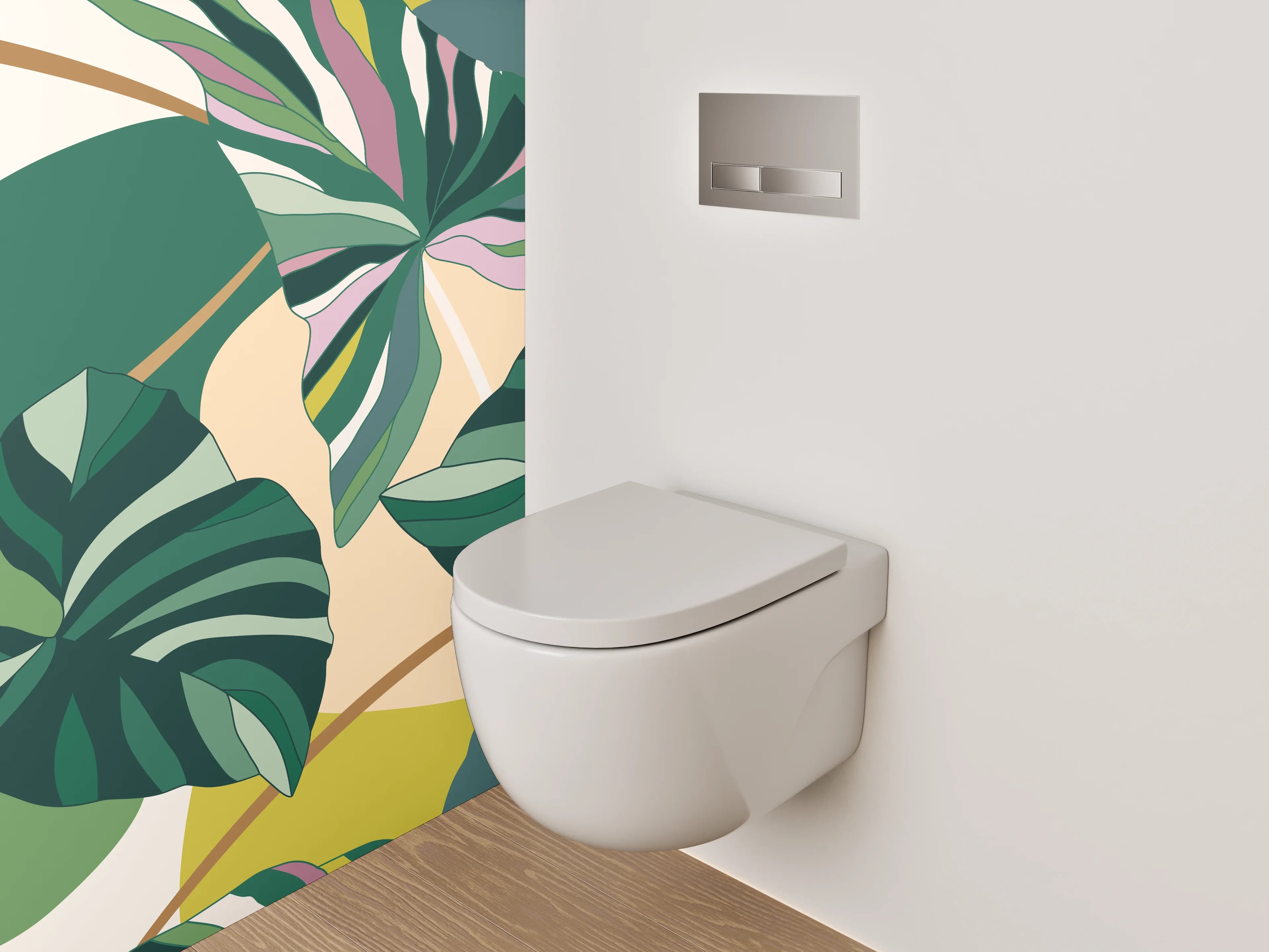 WC-Rückwand - Tropisches Blätter-Design Grün Rosa