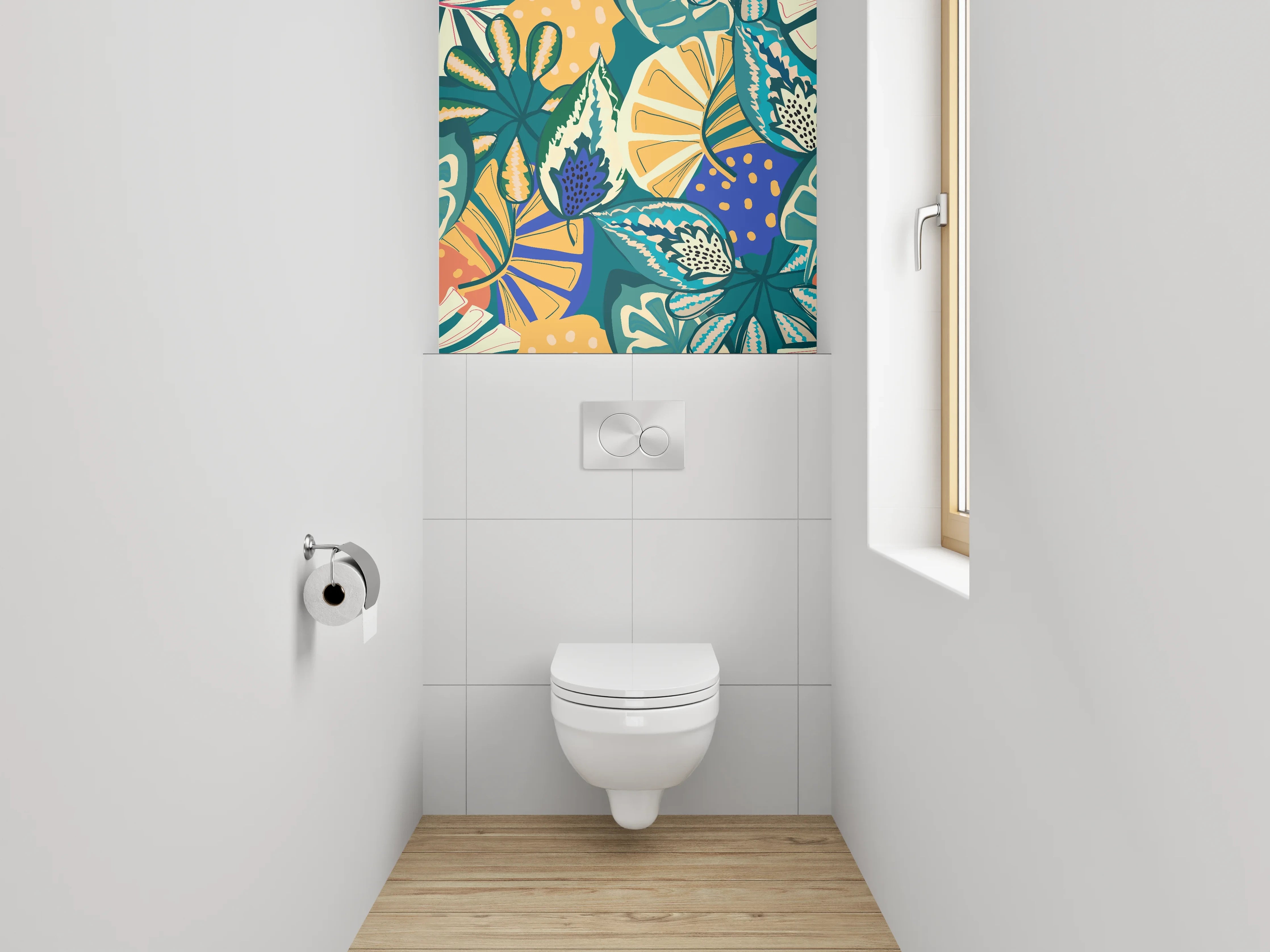 WC-Rückwand - Tropisches Blätter-Muster Retro