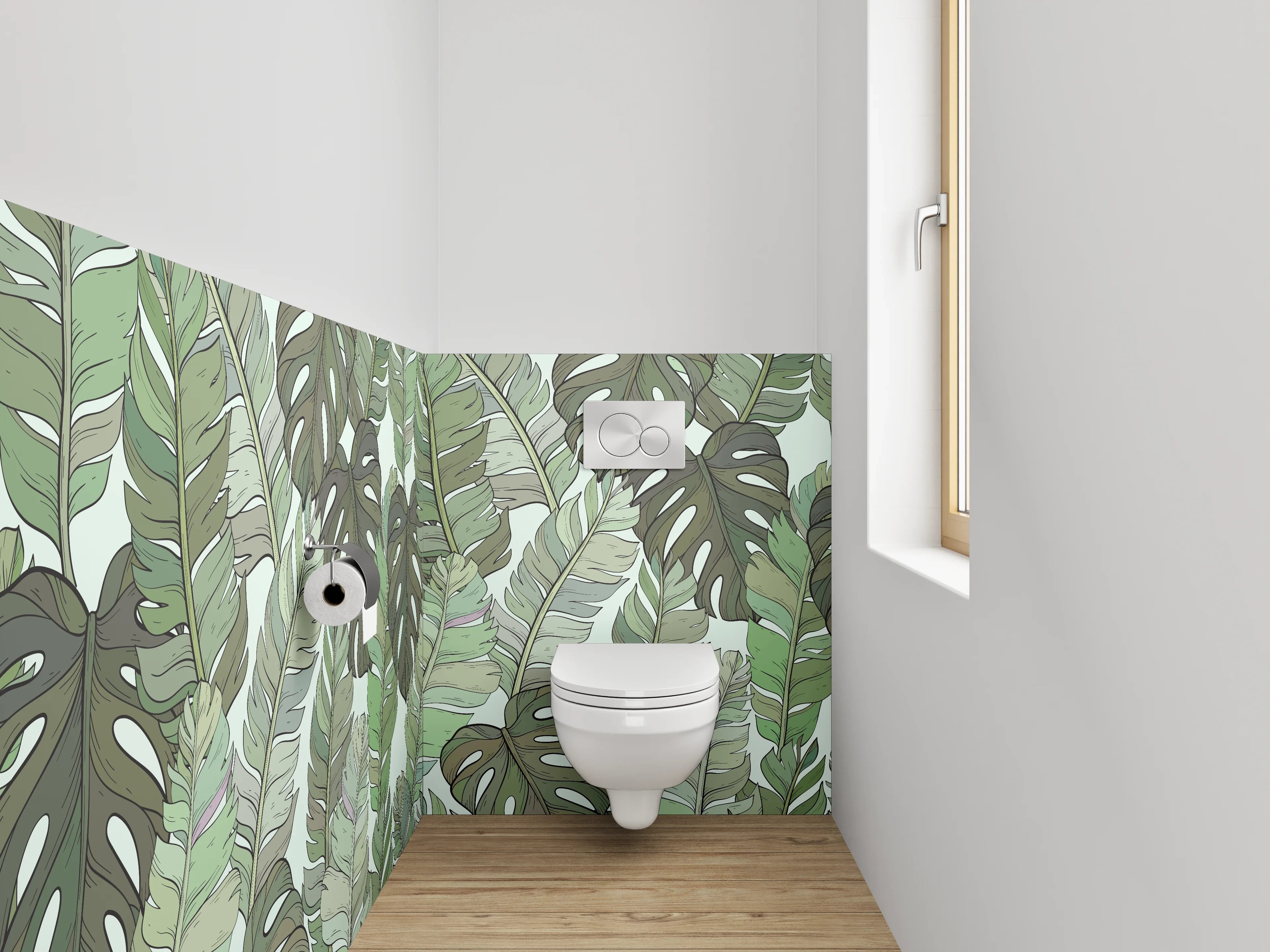 WC-Rückwand - Tropisches Blätter-Muster grün