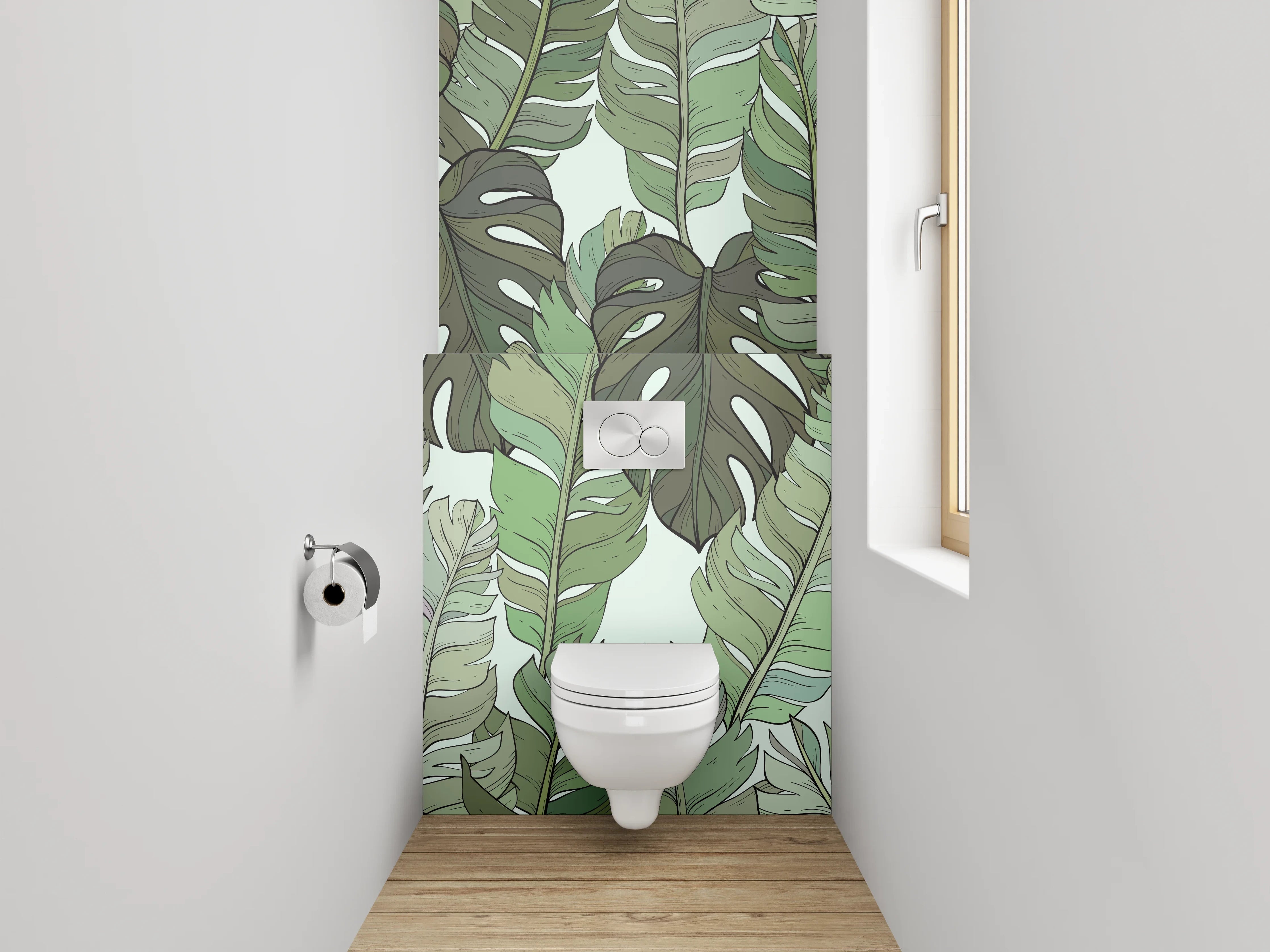 WC-Rückwand - Tropisches Blätter-Muster grün