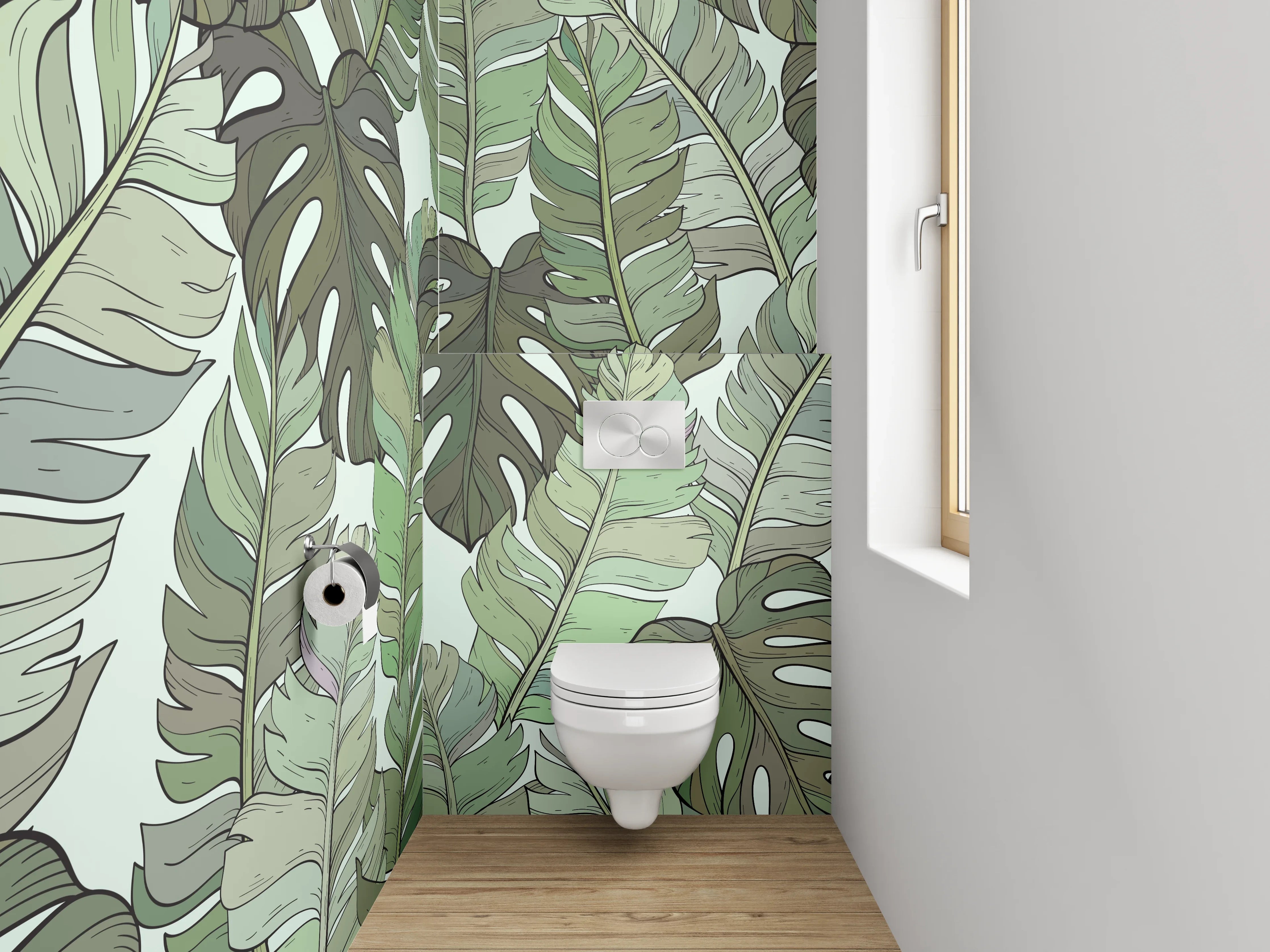 WC-Rückwand - Tropisches Blätter-Muster grün