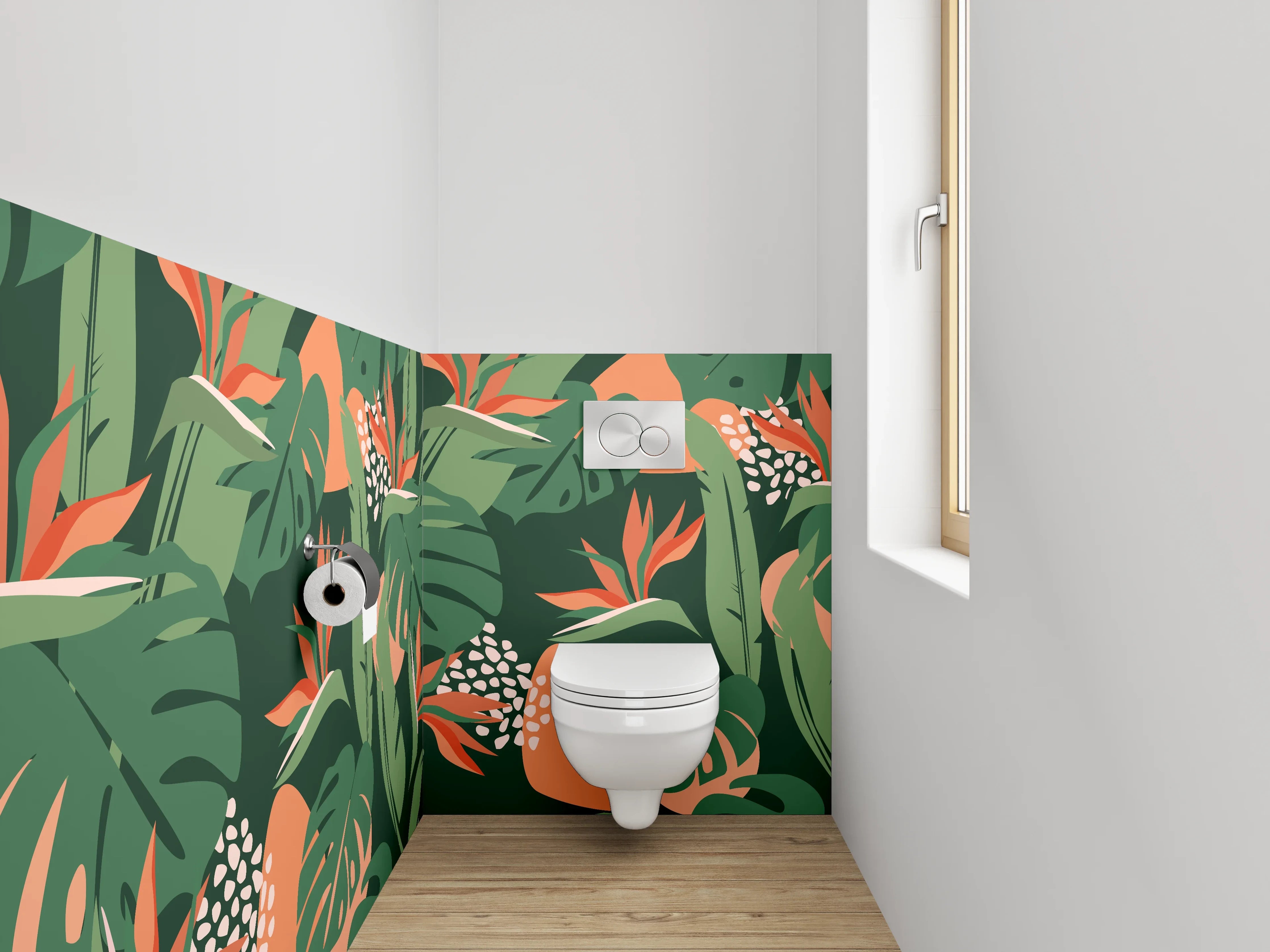 WC-Rückwand - Tropisches Blätter & Blüten Muster