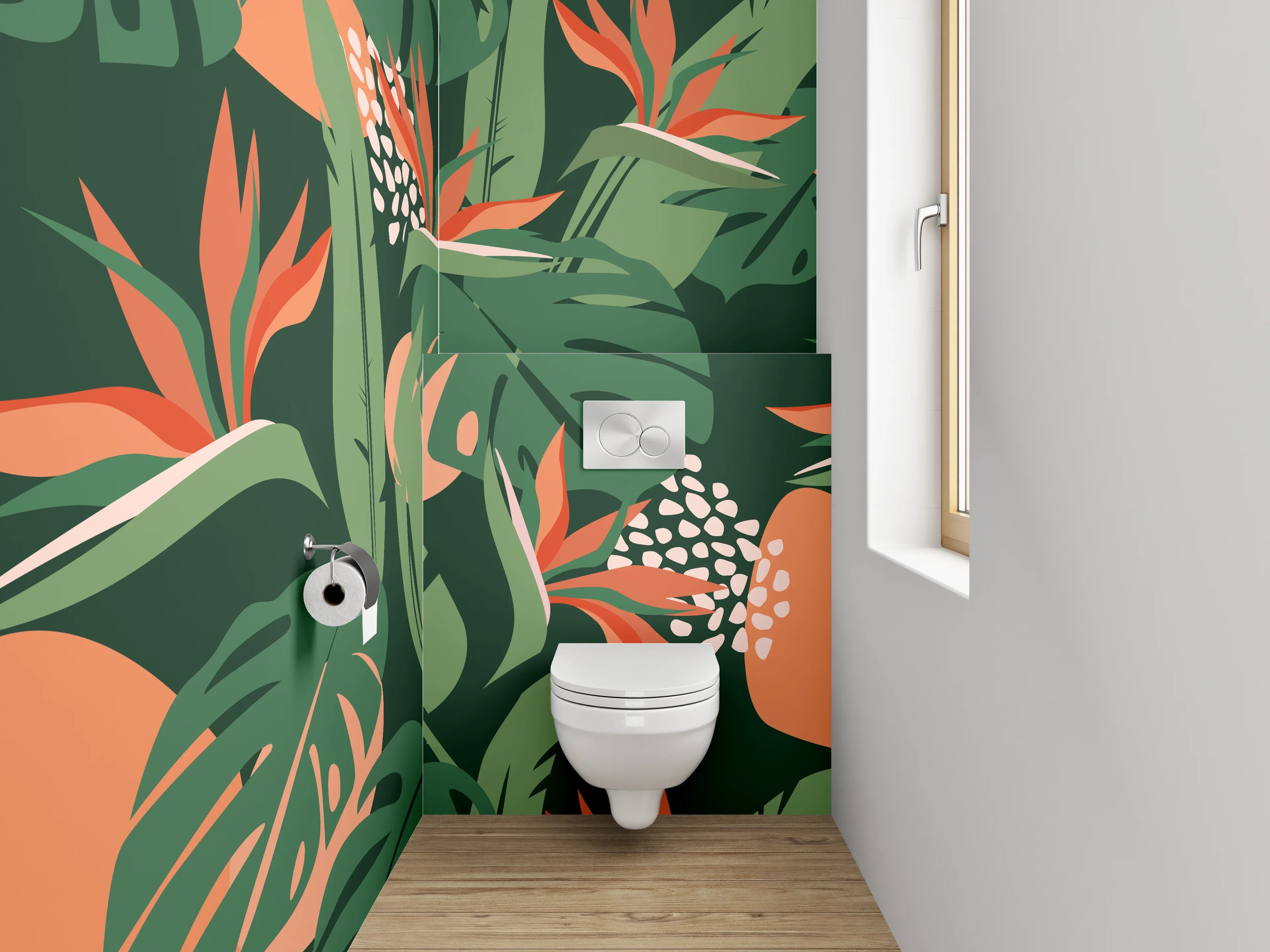 WC-Rückwand - Tropisches Blätter & Blüten Muster
