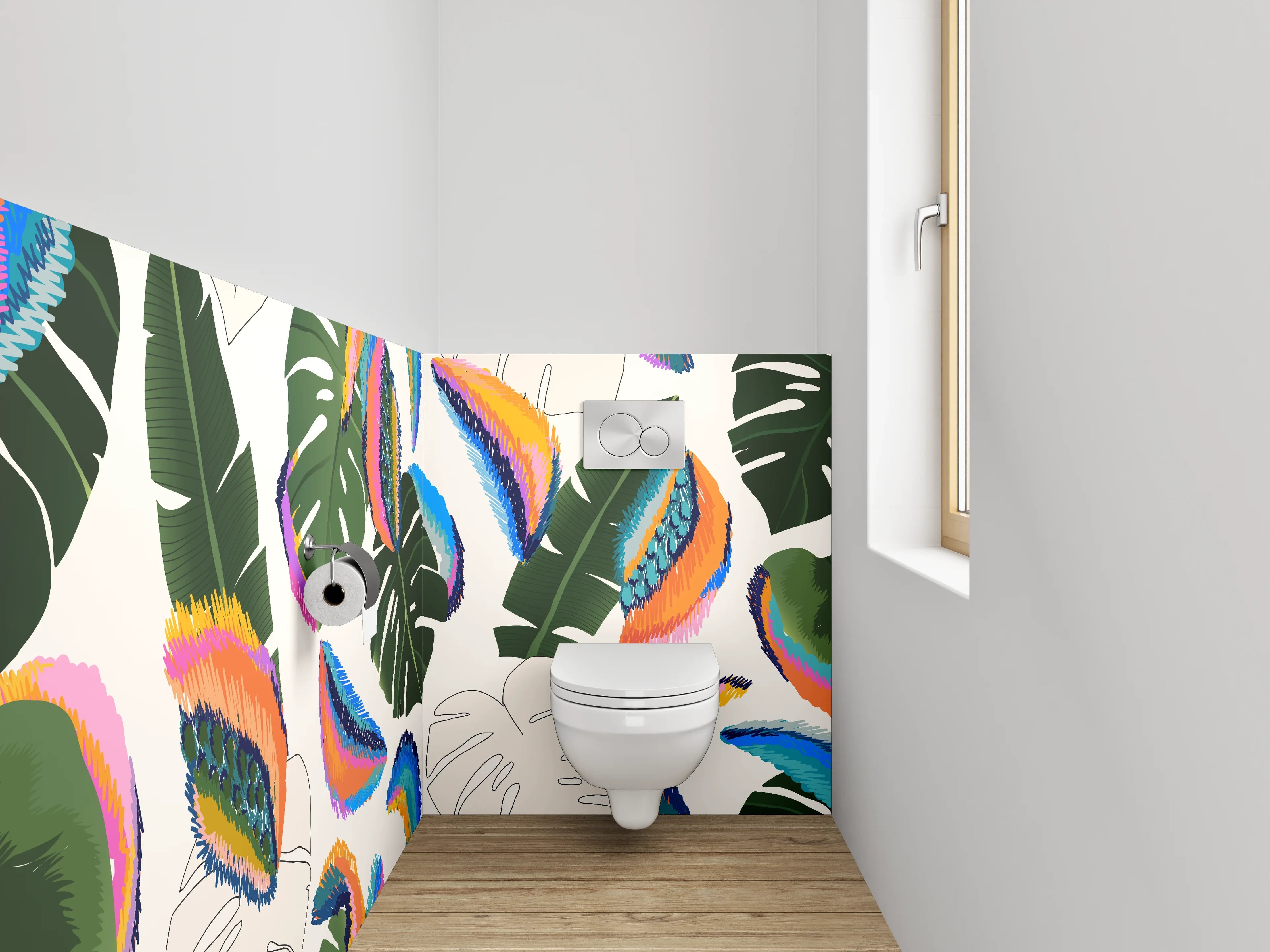 WC-Rückwand - Tropisches Blätterdesign in Aquarellfarben