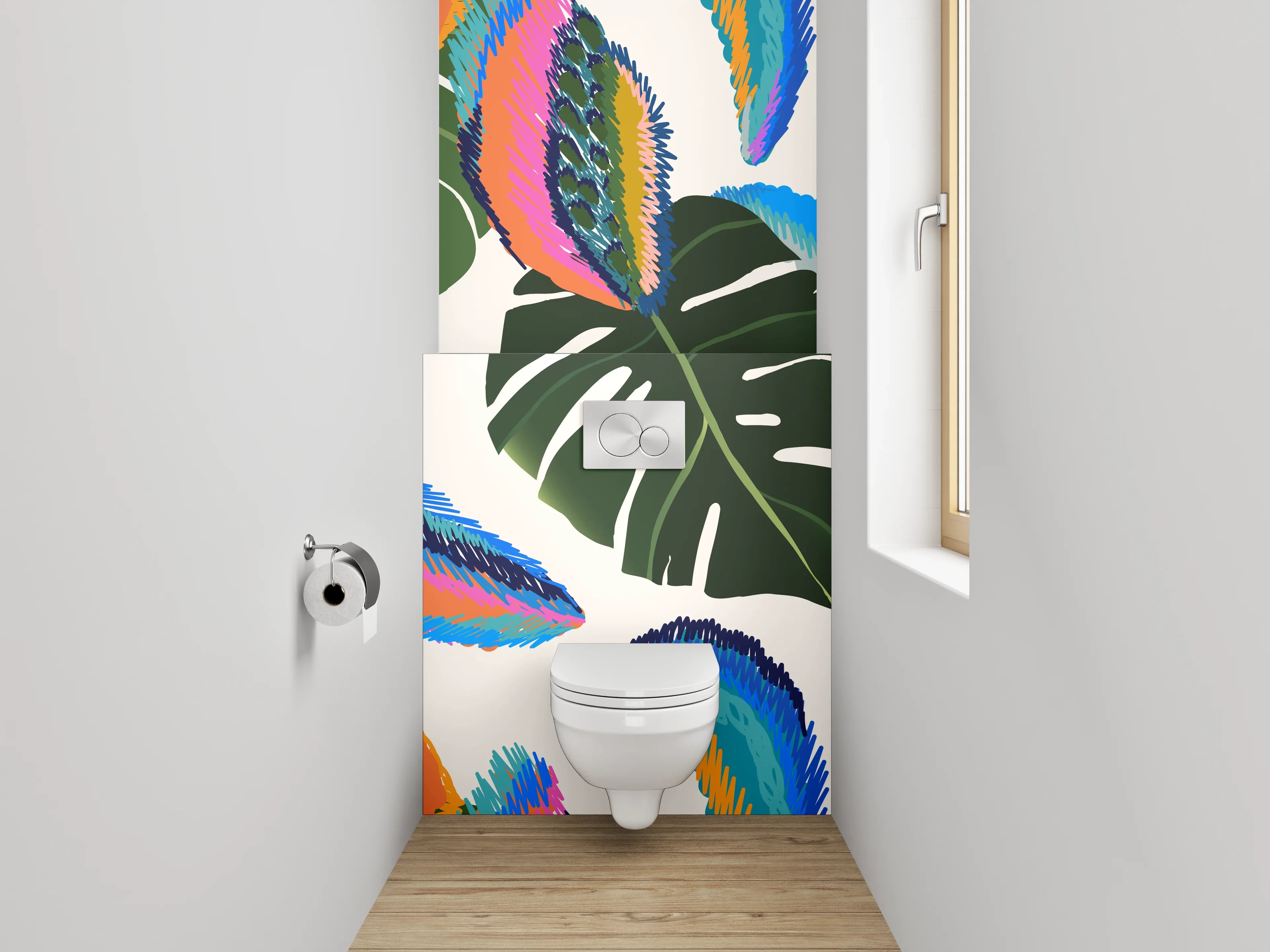 WC-Rückwand - Tropisches Blätterdesign in Aquarellfarben