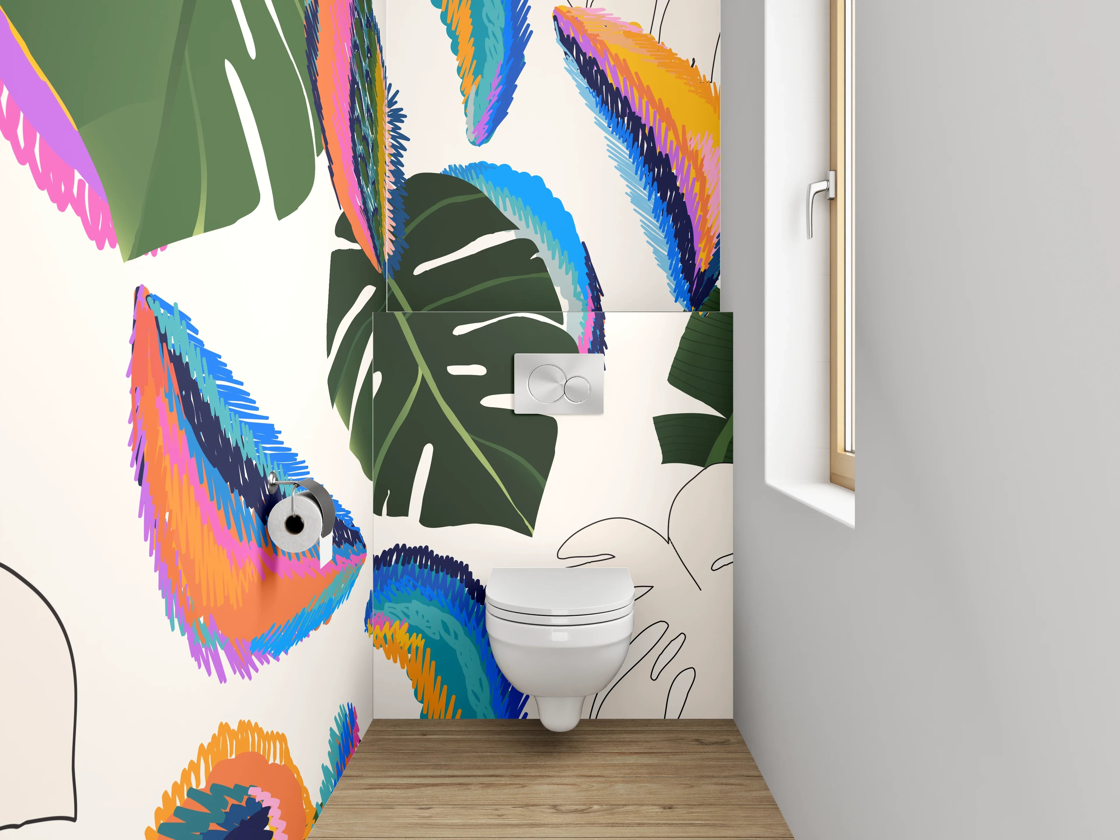 WC-Rückwand - Tropisches Blätterdesign in Aquarellfarben