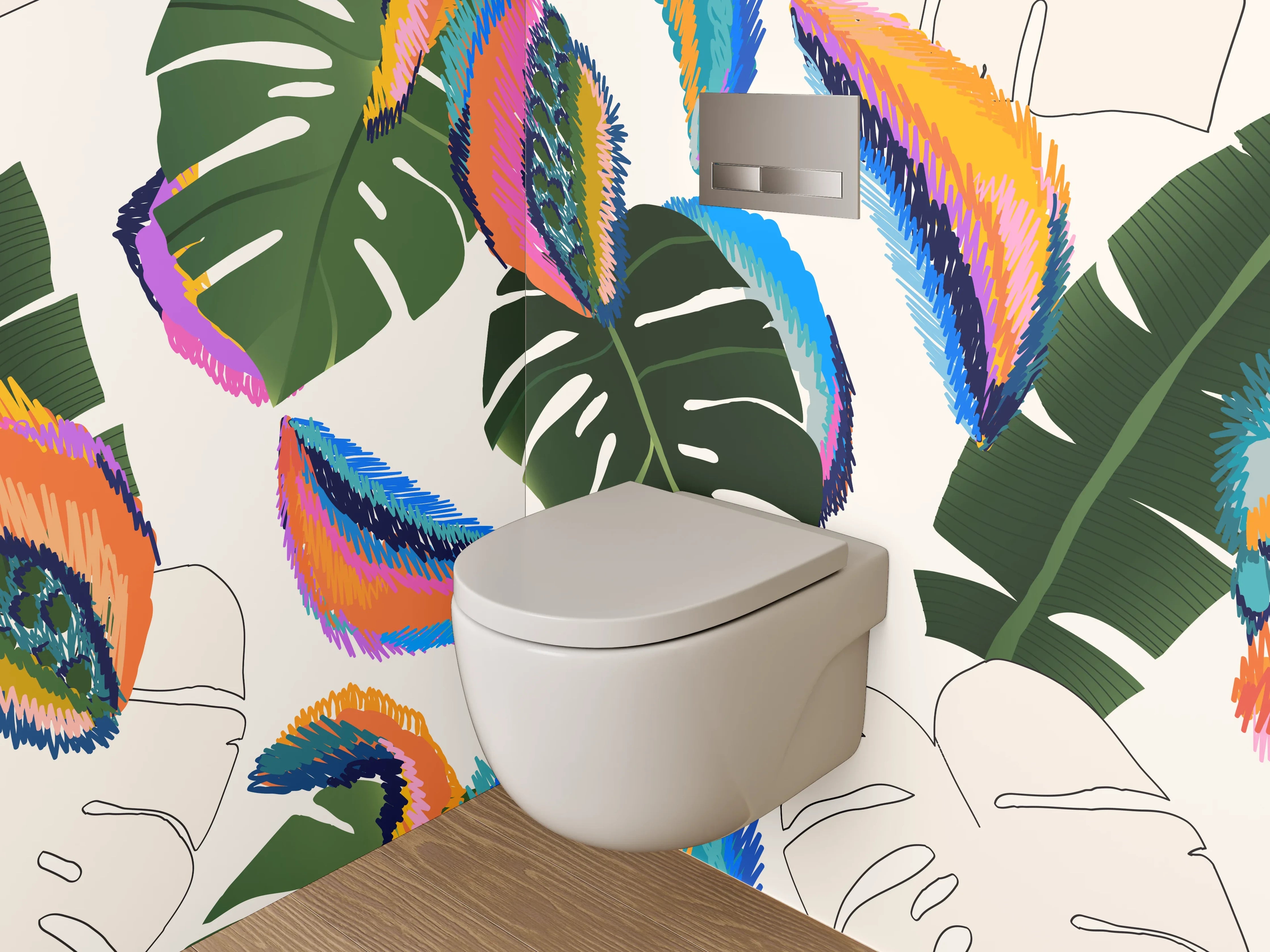 WC-Rückwand - Tropisches Blätterdesign in Aquarellfarben