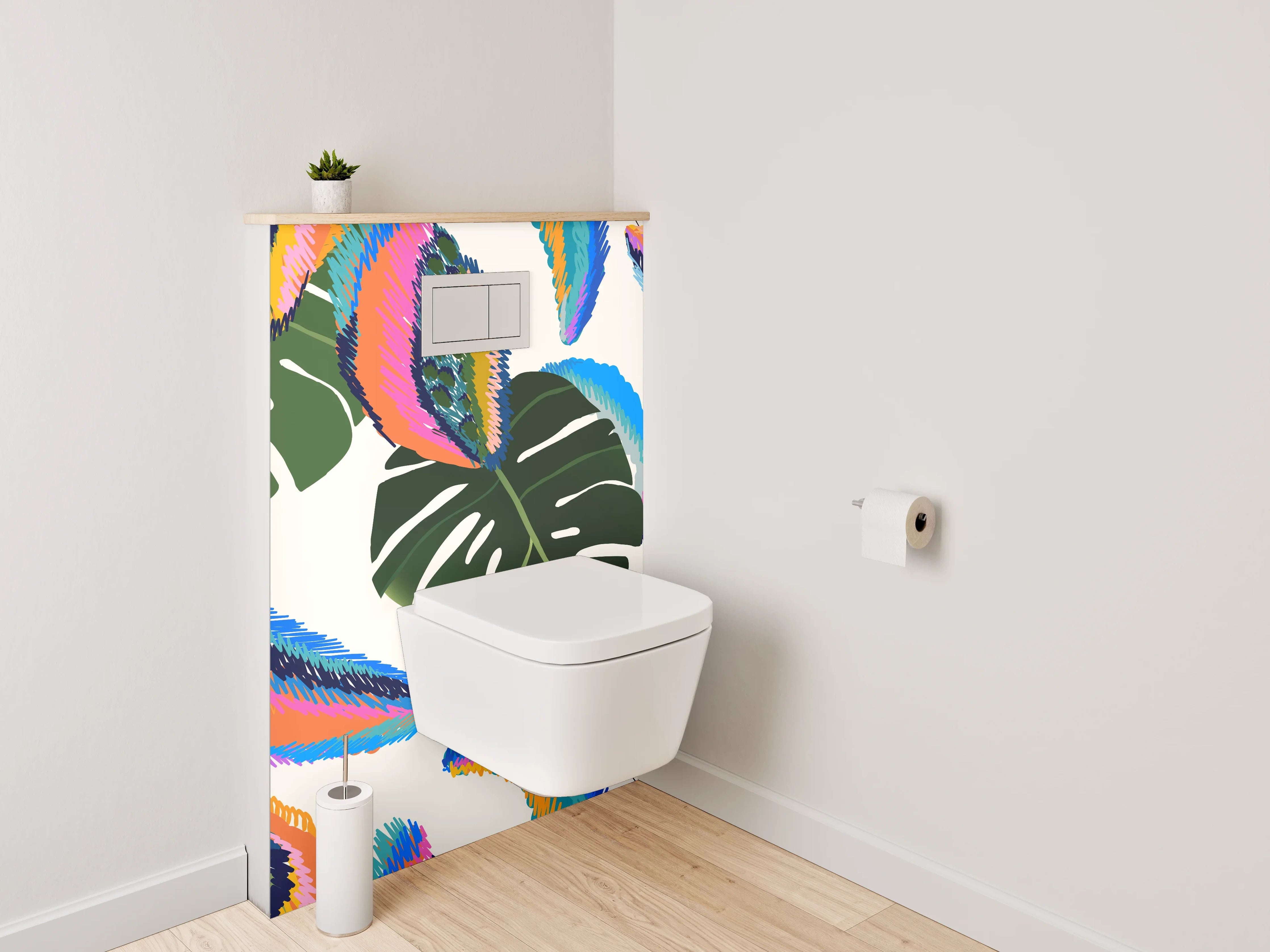 WC-Rückwand - Tropisches Blätterdesign in Aquarellfarben