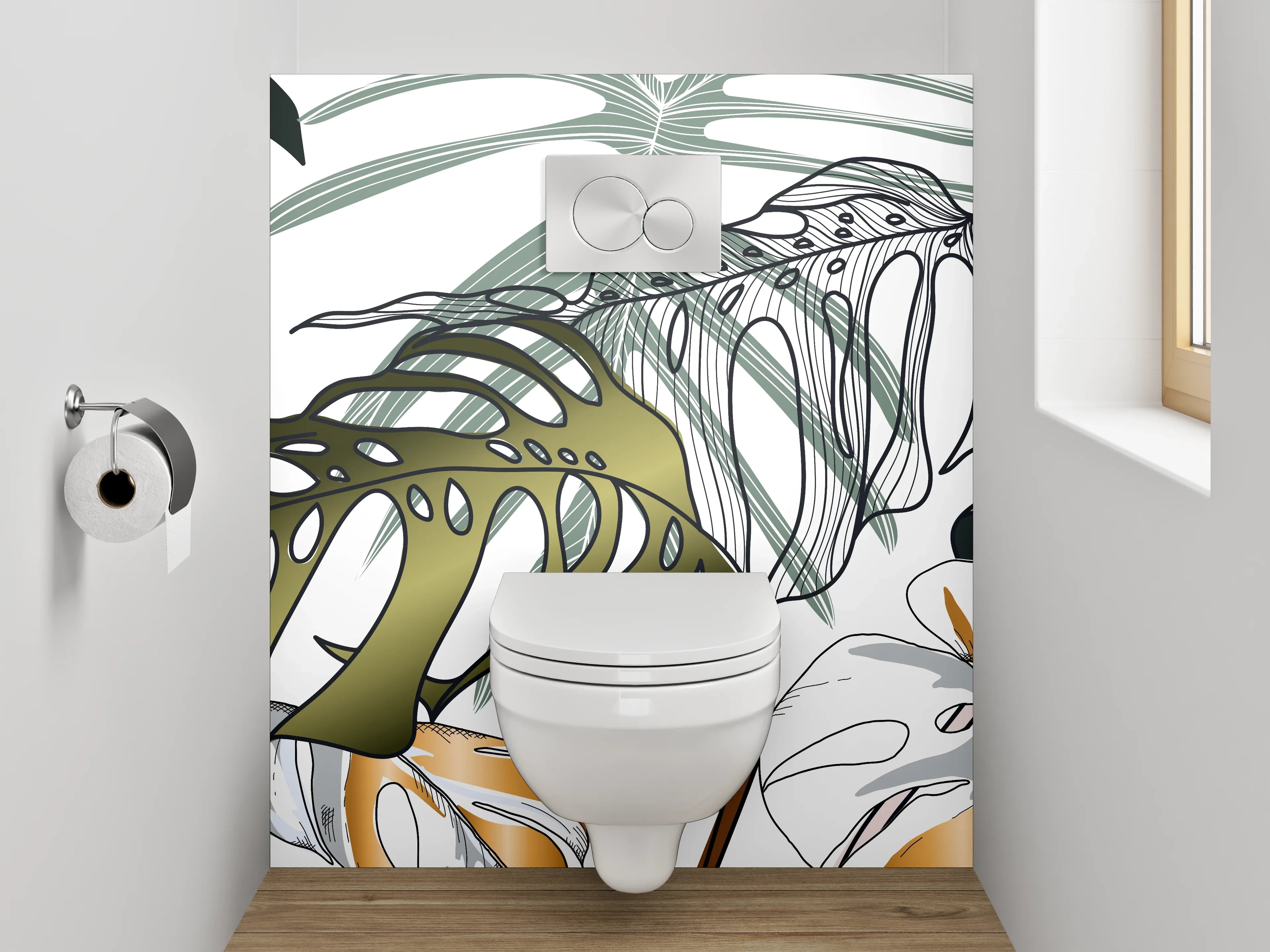 WC-Rückwand - Tropisches Blattdesign Grün-Gold Illustration