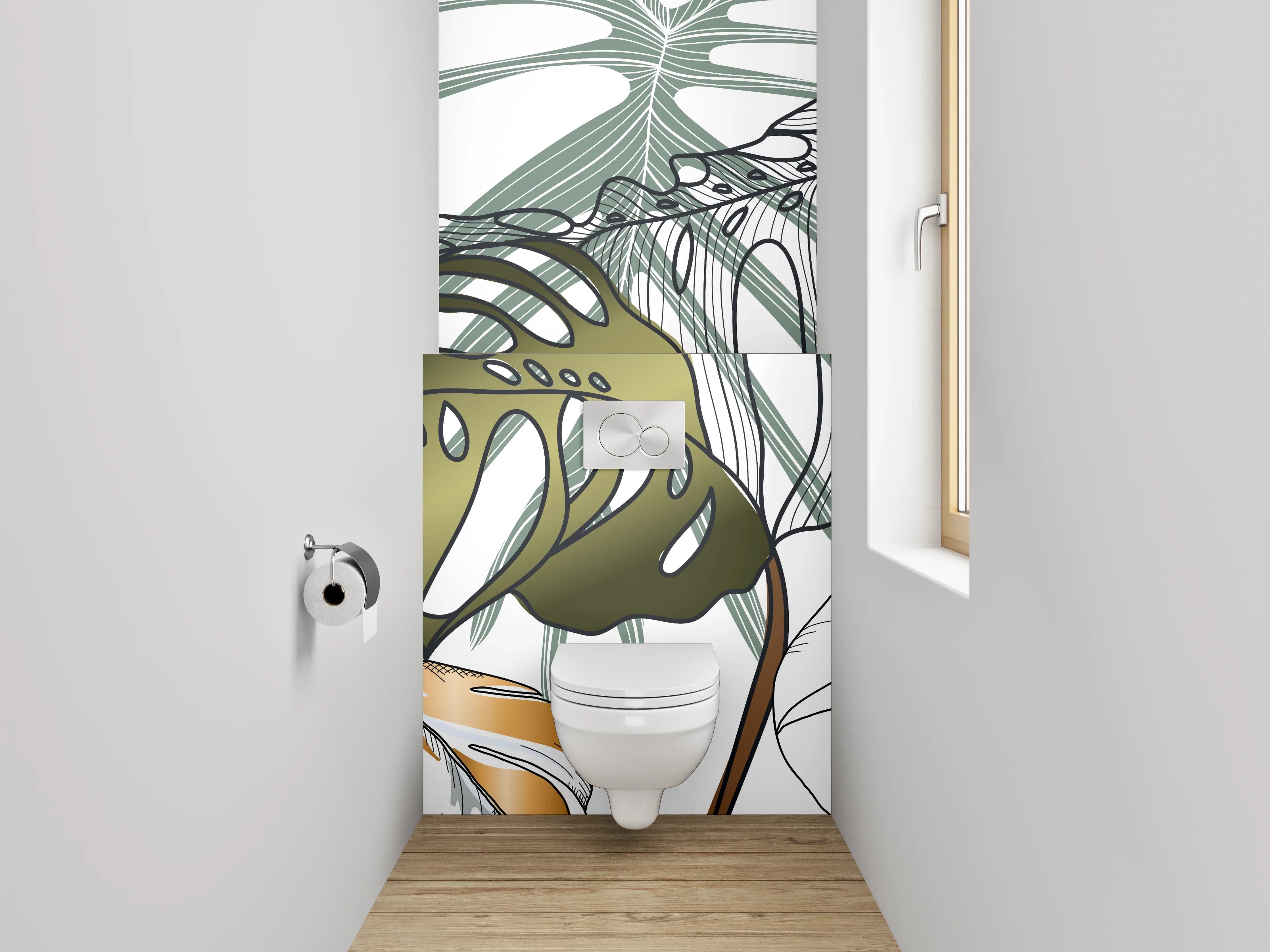 WC-Rückwand - Tropisches Blattdesign Grün-Gold Illustration
