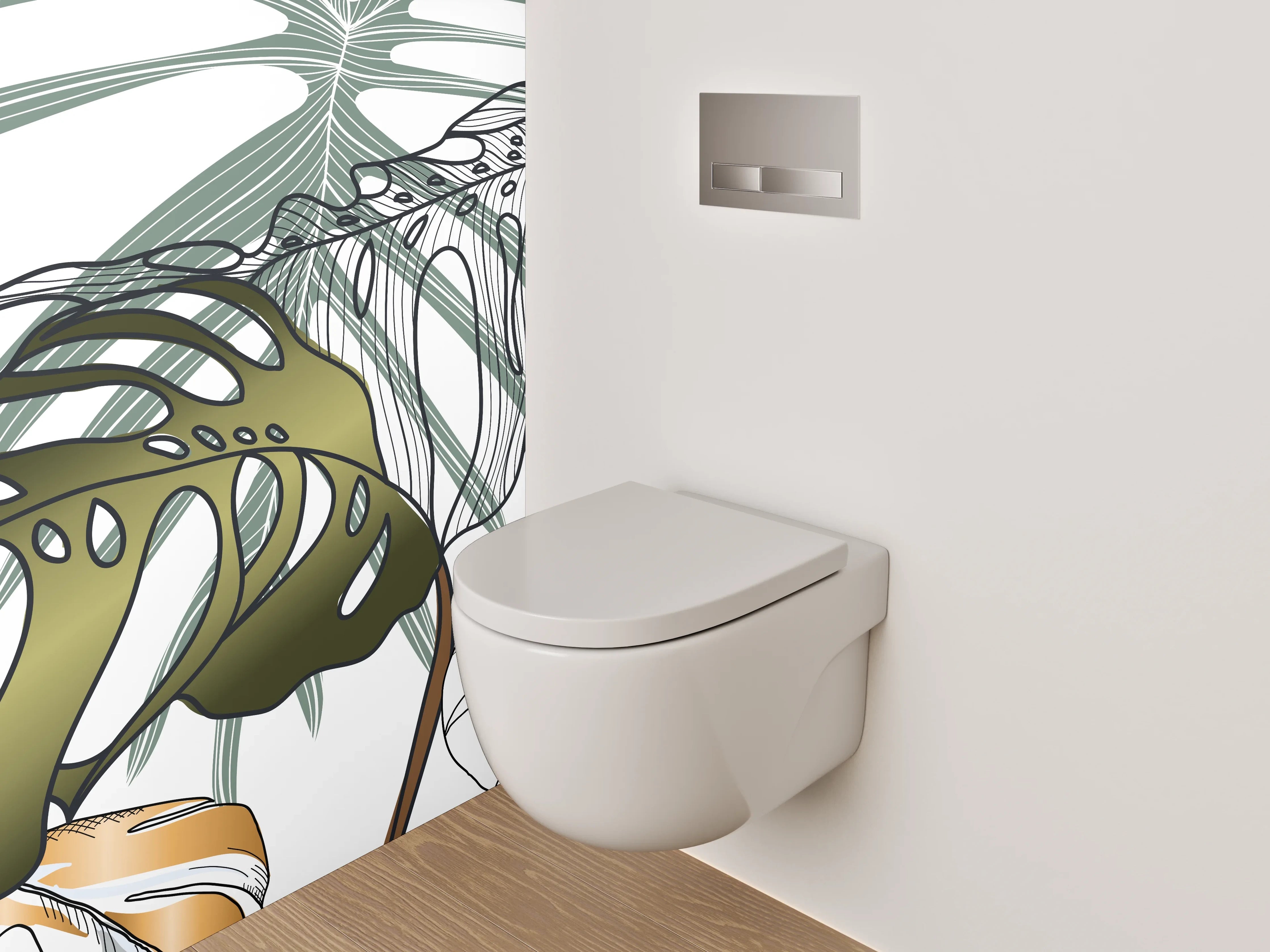 WC-Rückwand - Tropisches Blattdesign Grün-Gold Illustration
