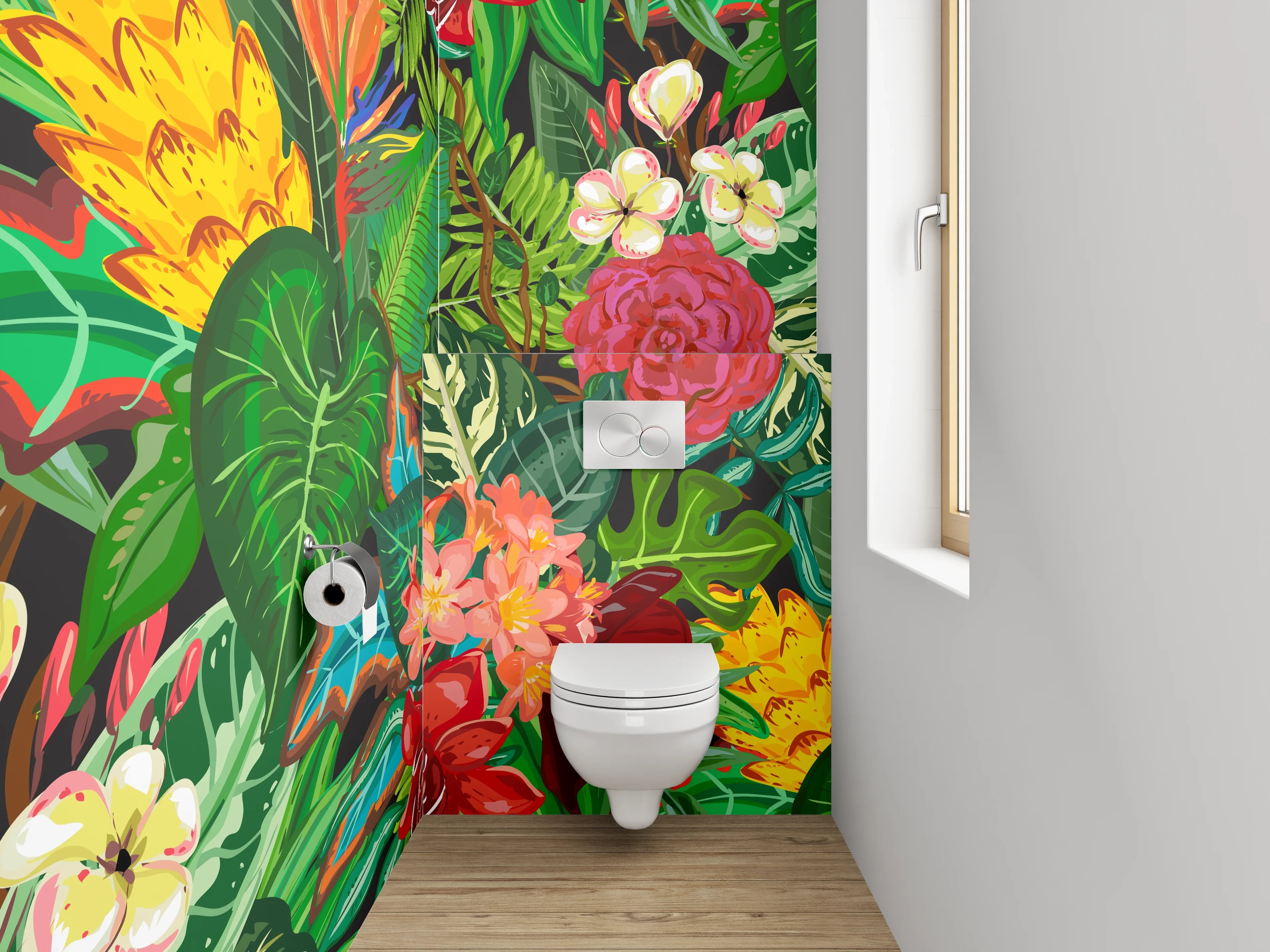 WC-Rückwand - Tropisches Blumenmuster Dschungel Stil