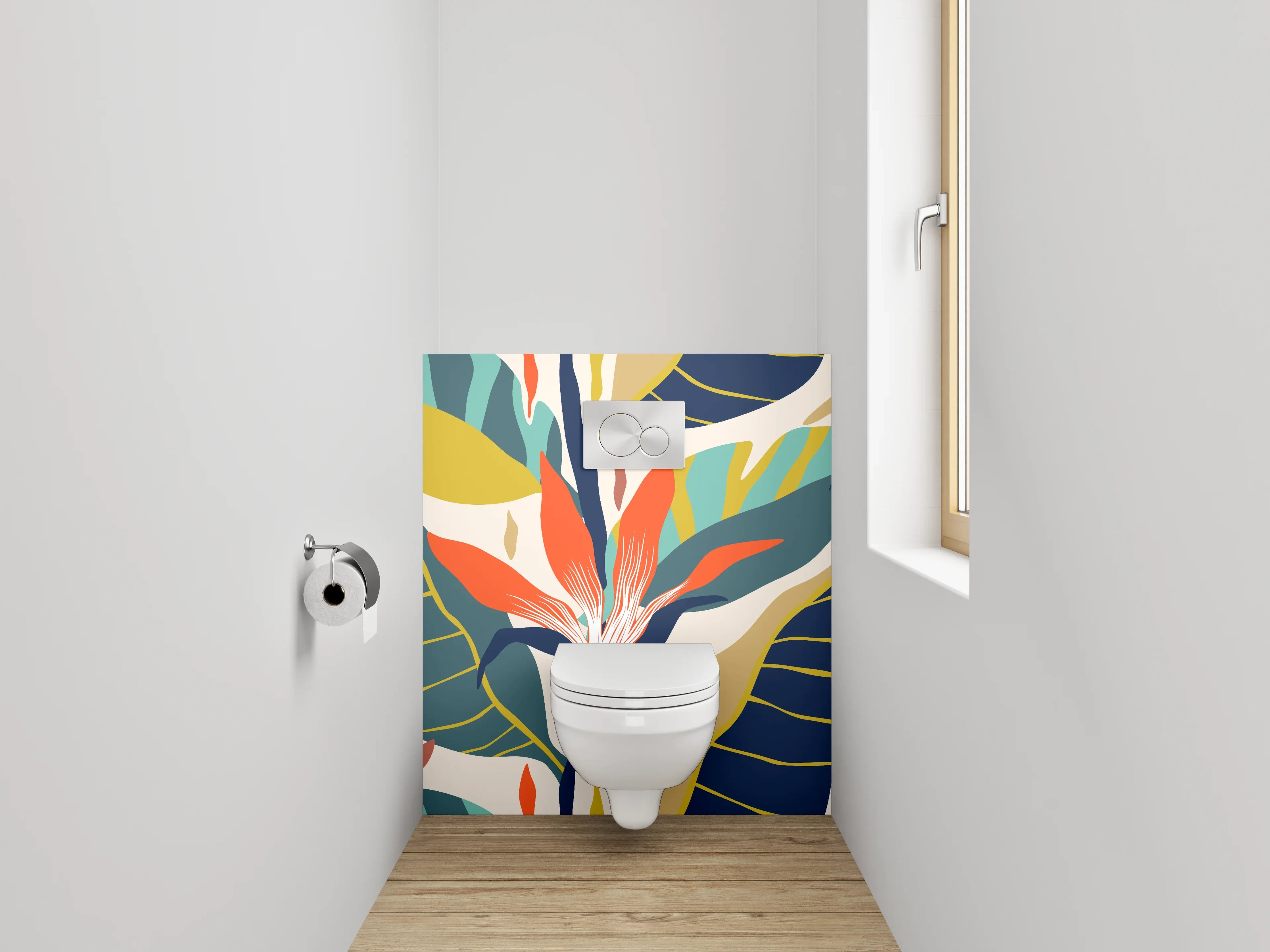 WC-Rückwand - Tropisches Blumenmuster bunt