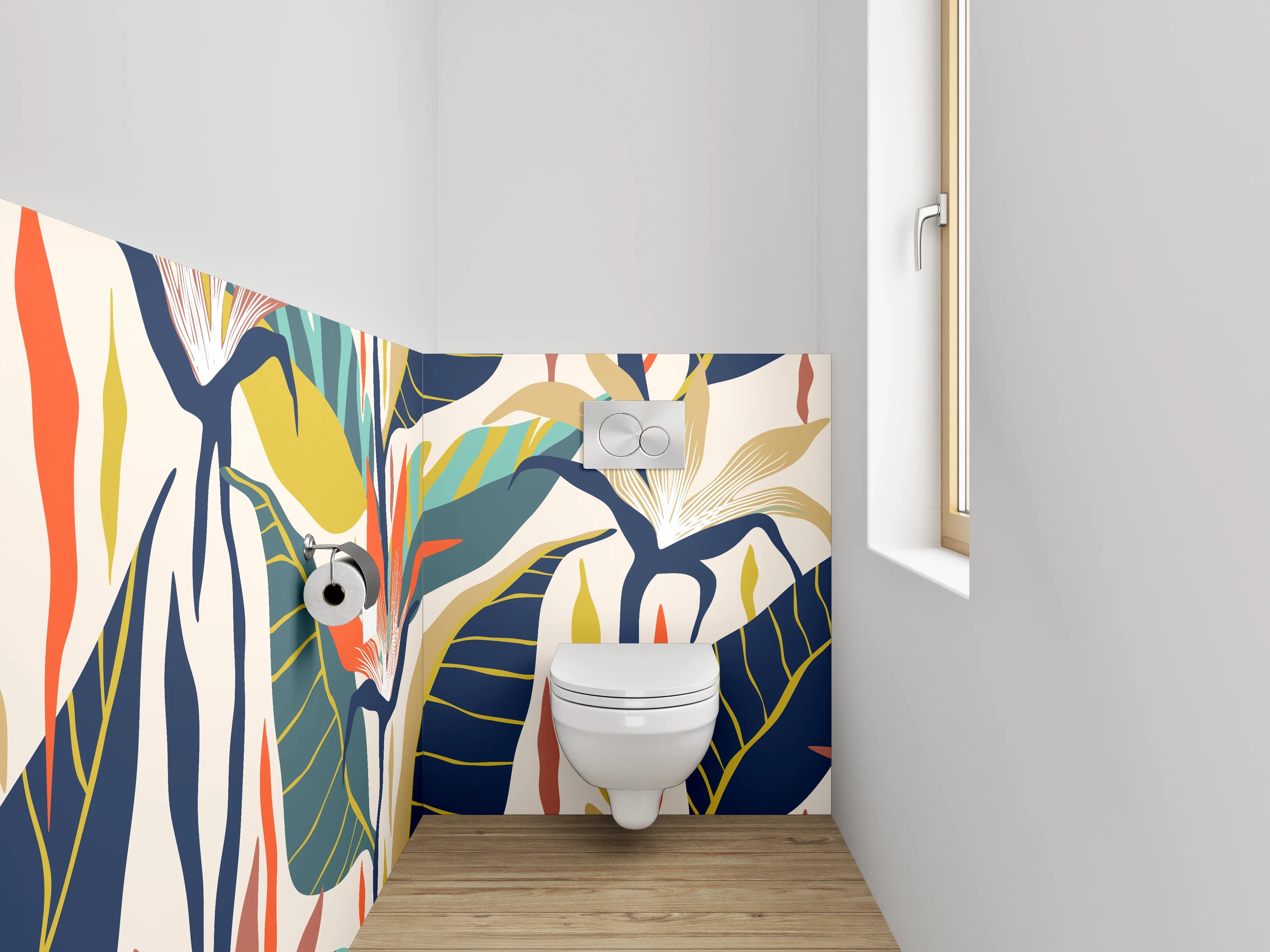 WC-Rückwand - Tropisches Blumenmuster bunt