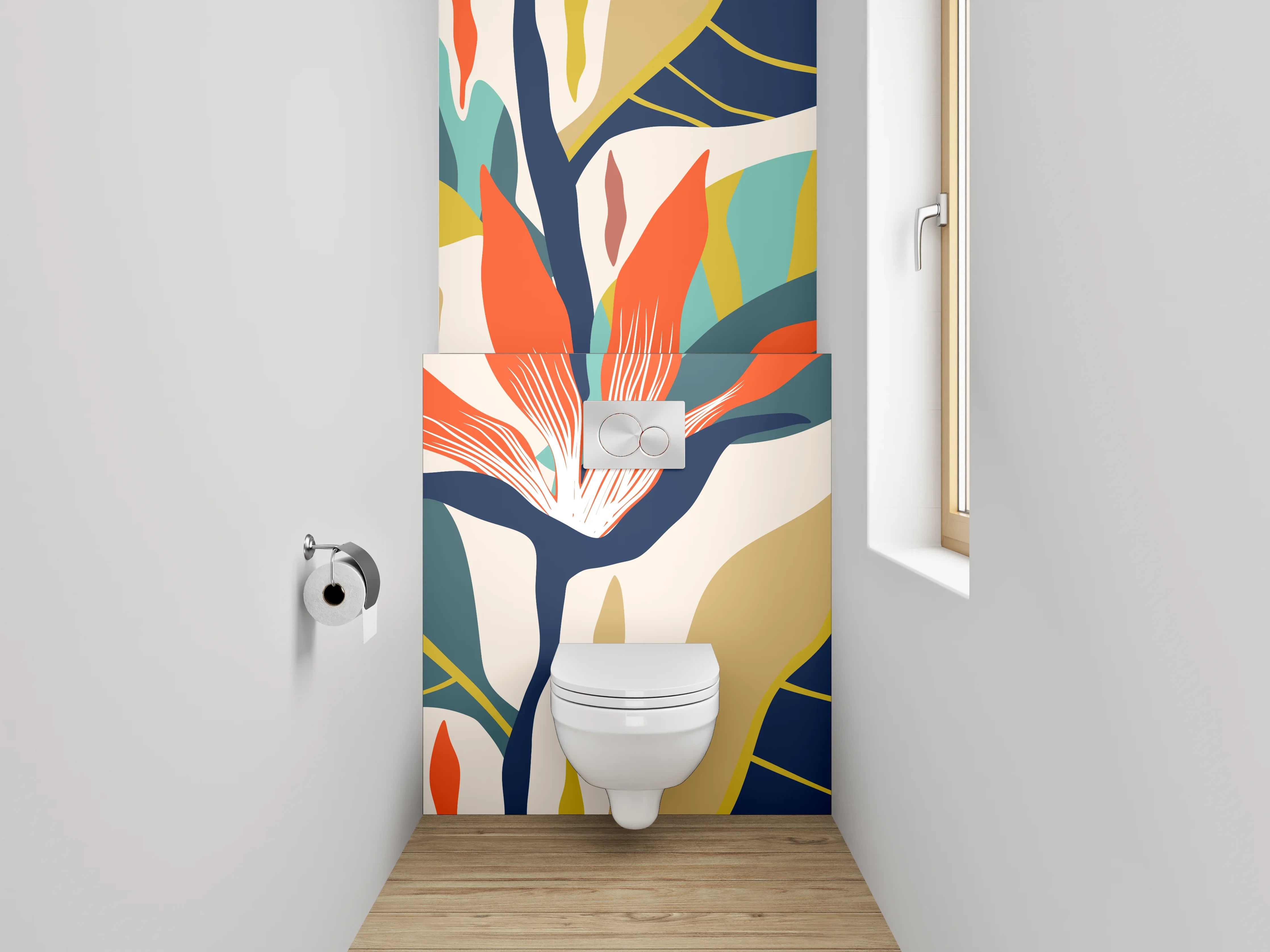 WC-Rückwand - Tropisches Blumenmuster bunt
