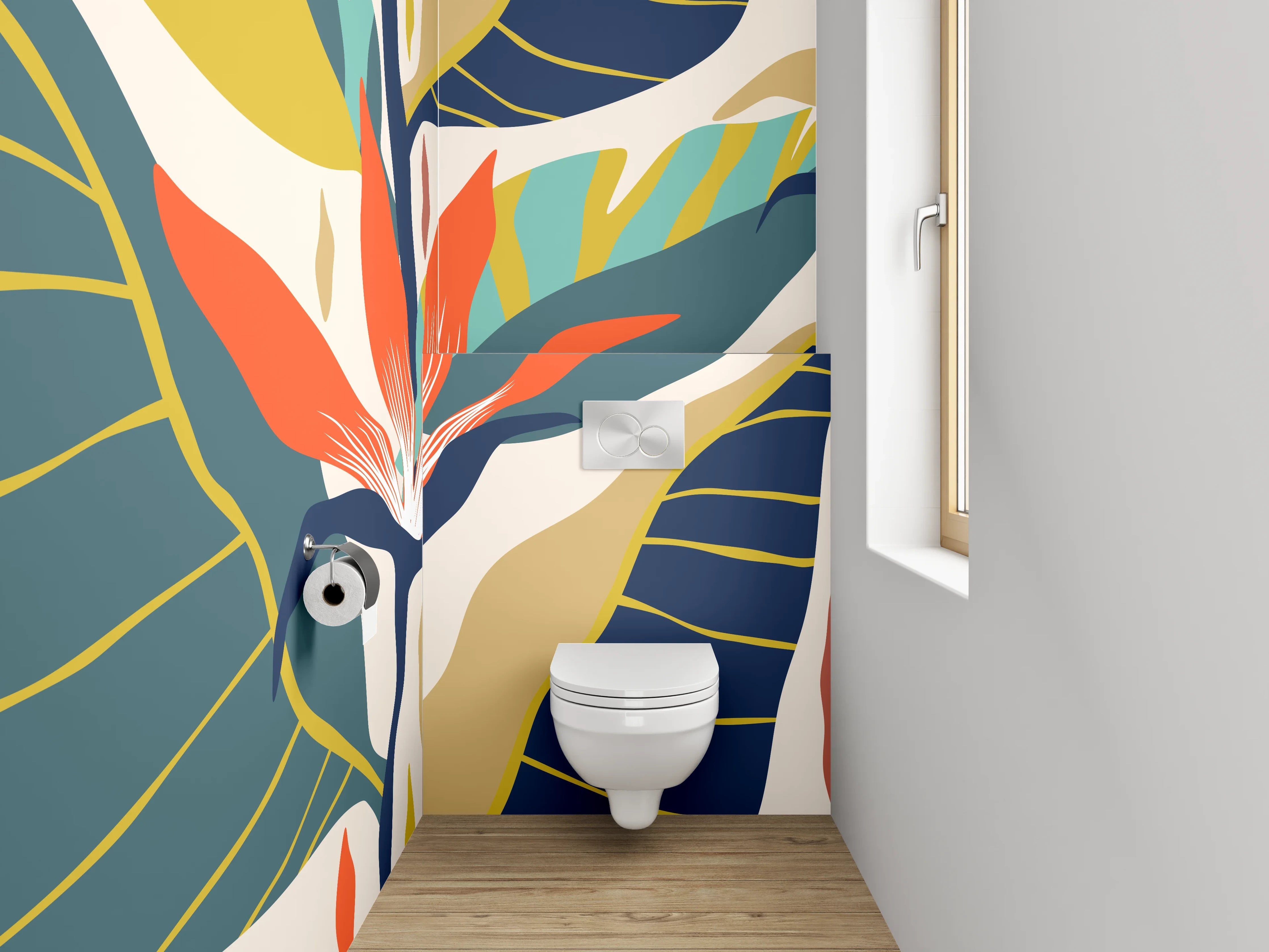 WC-Rückwand - Tropisches Blumenmuster bunt
