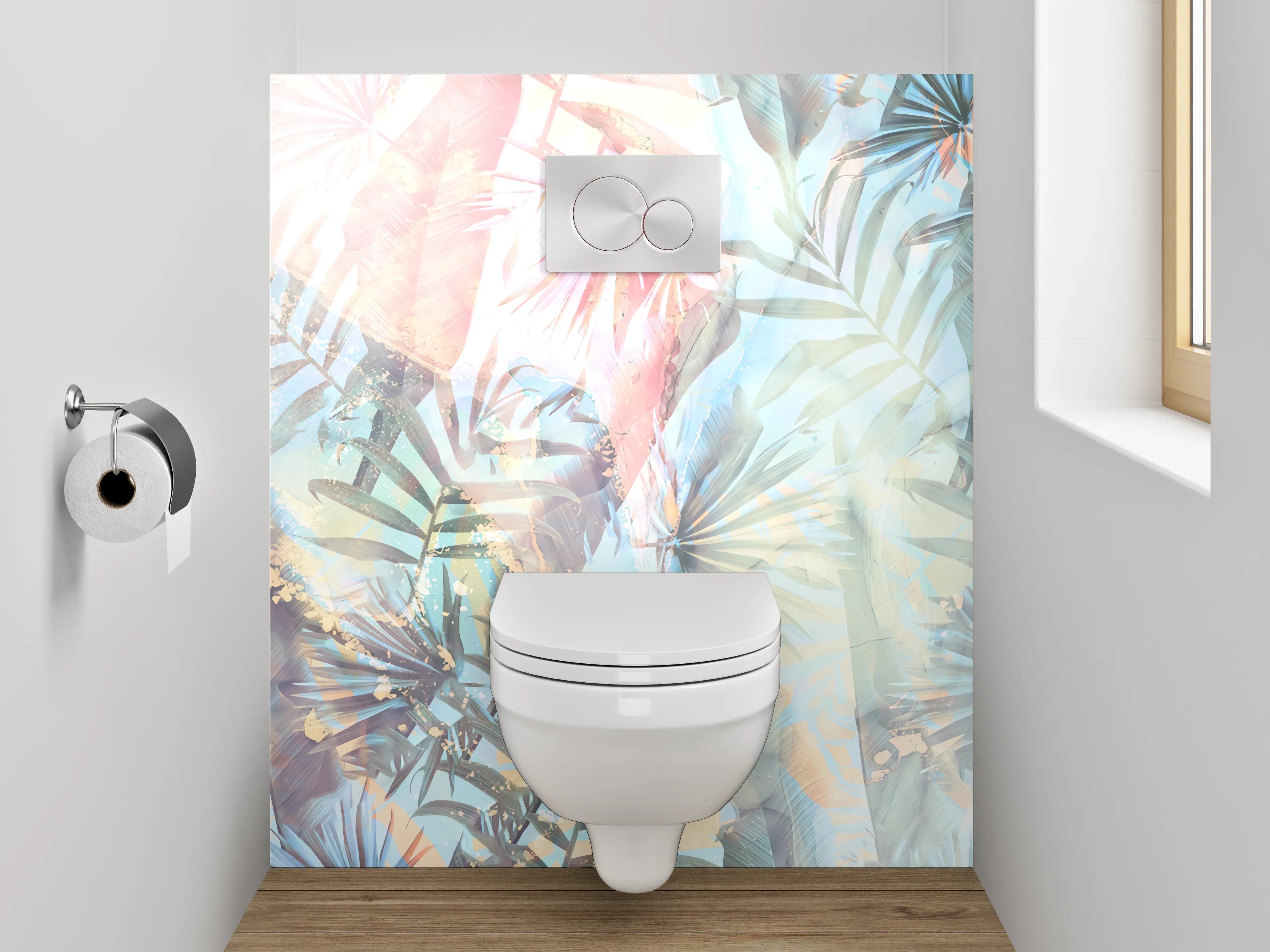 WC-Rückwand - Tropisches Palmenmuster Pastell Design