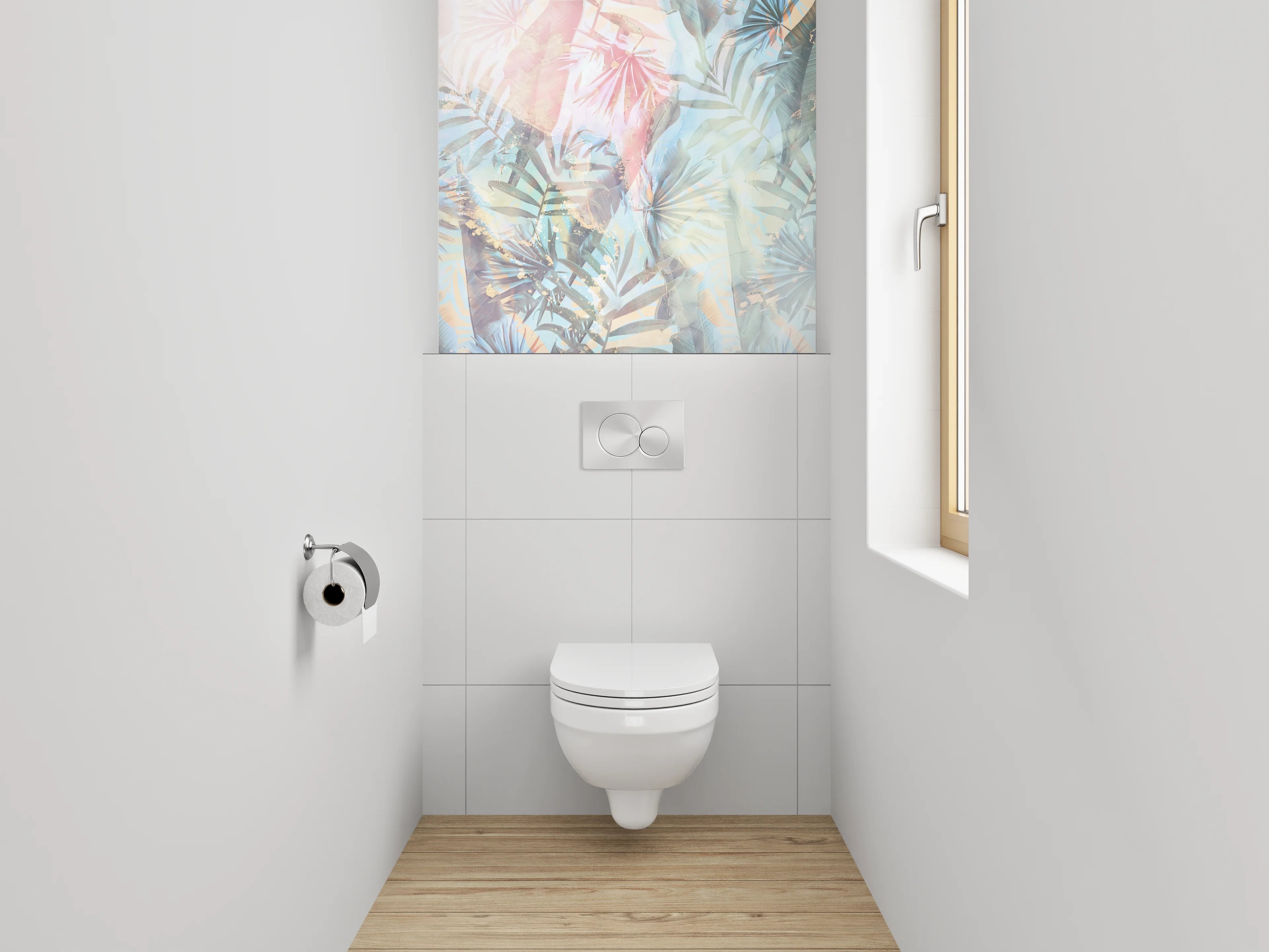 WC-Rückwand - Tropisches Palmenmuster Pastell Design