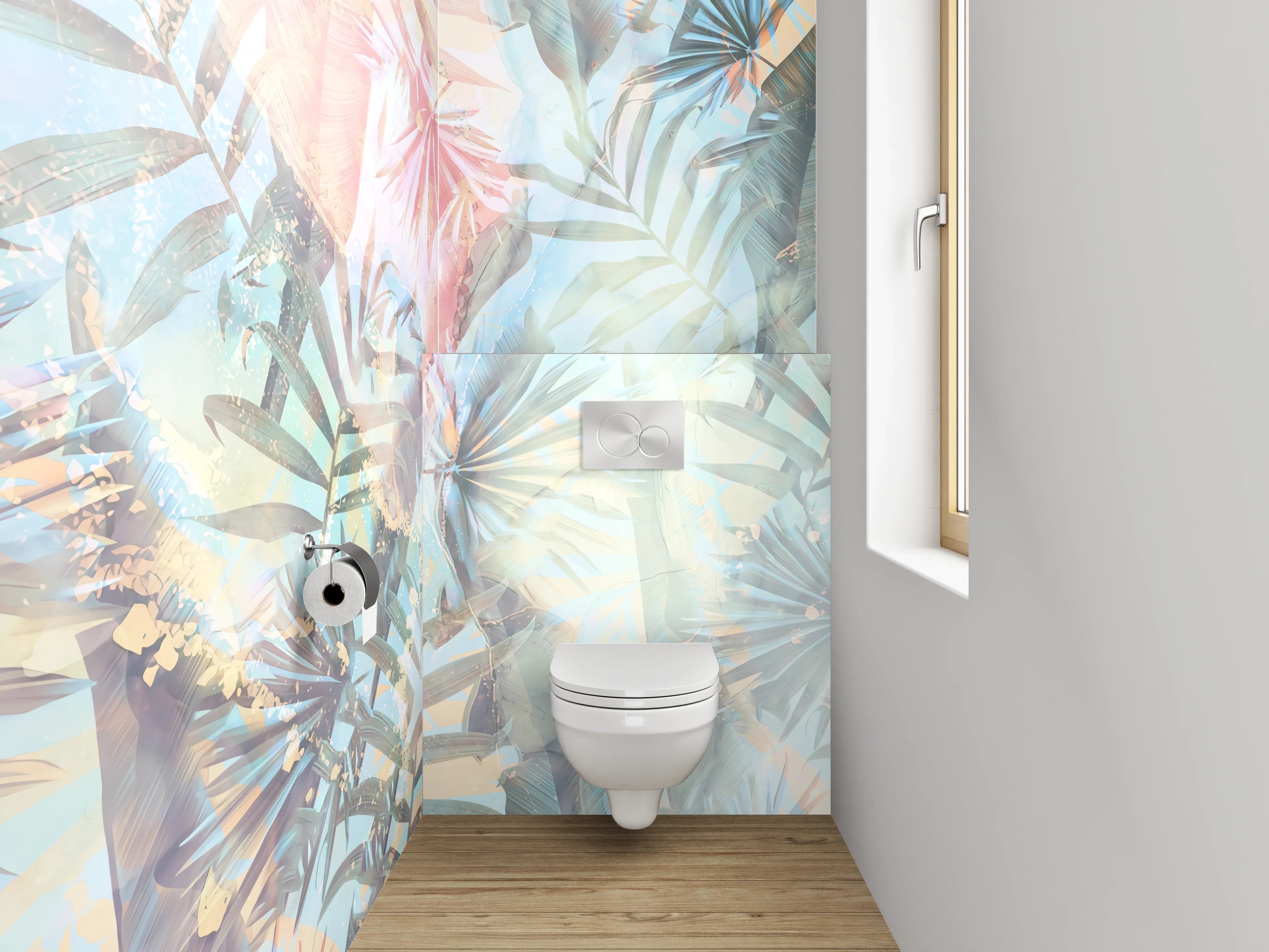 WC-Rückwand - Tropisches Palmenmuster Pastell Design