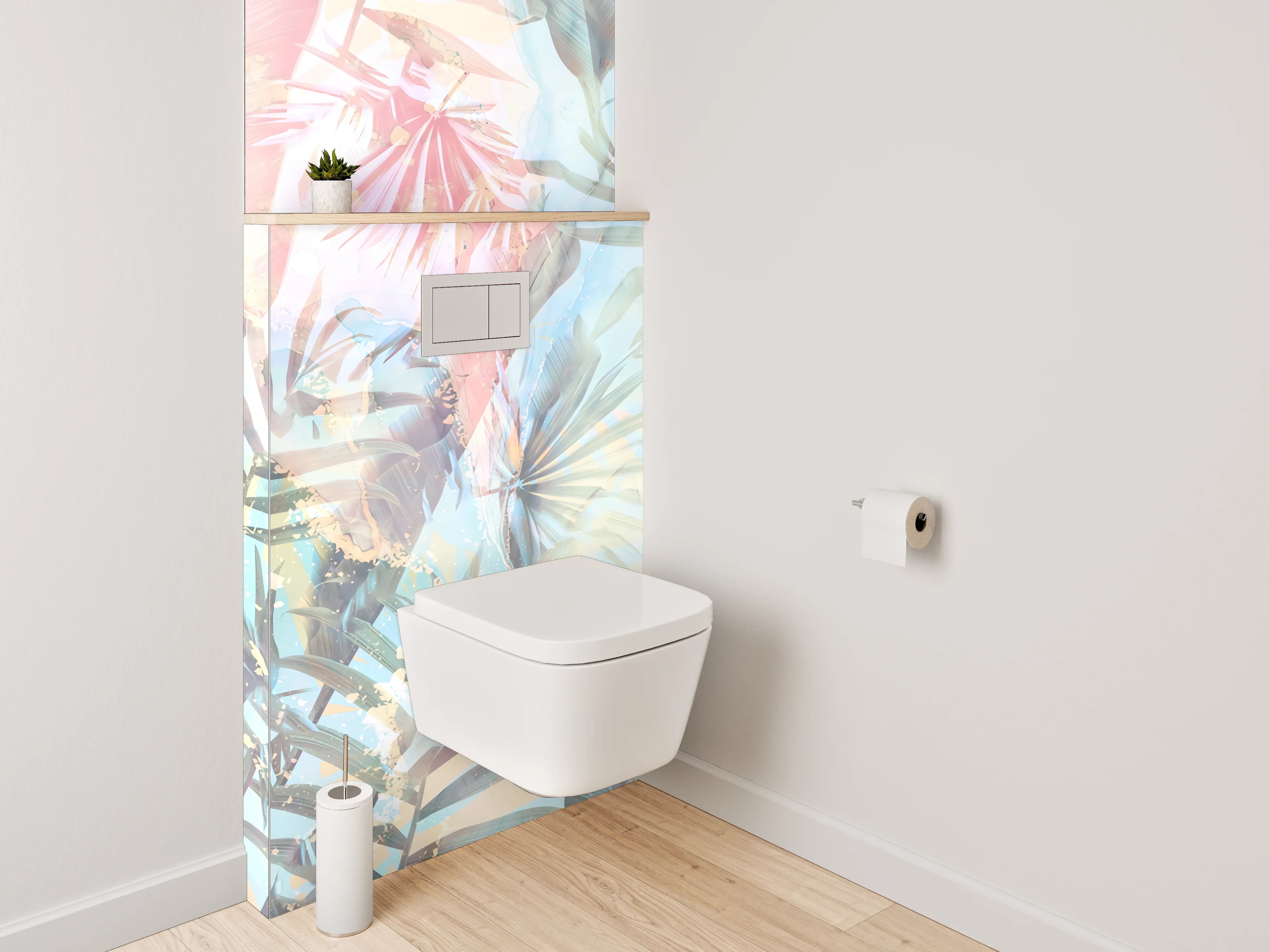 WC-Rückwand - Tropisches Palmenmuster Pastell Design