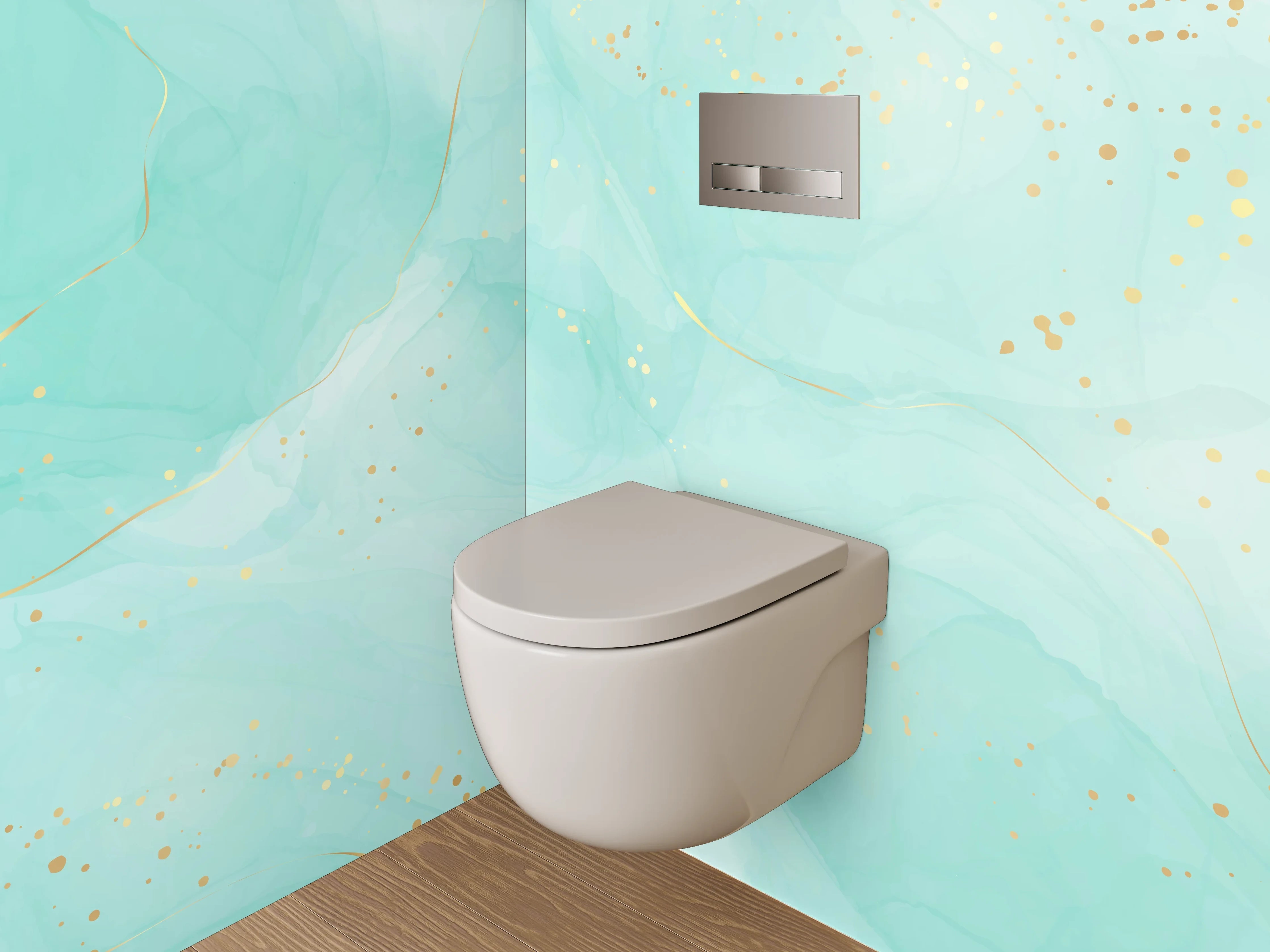 WC-Rückwand - Türkis Aquarell Marmor mit Goldsprenkeln