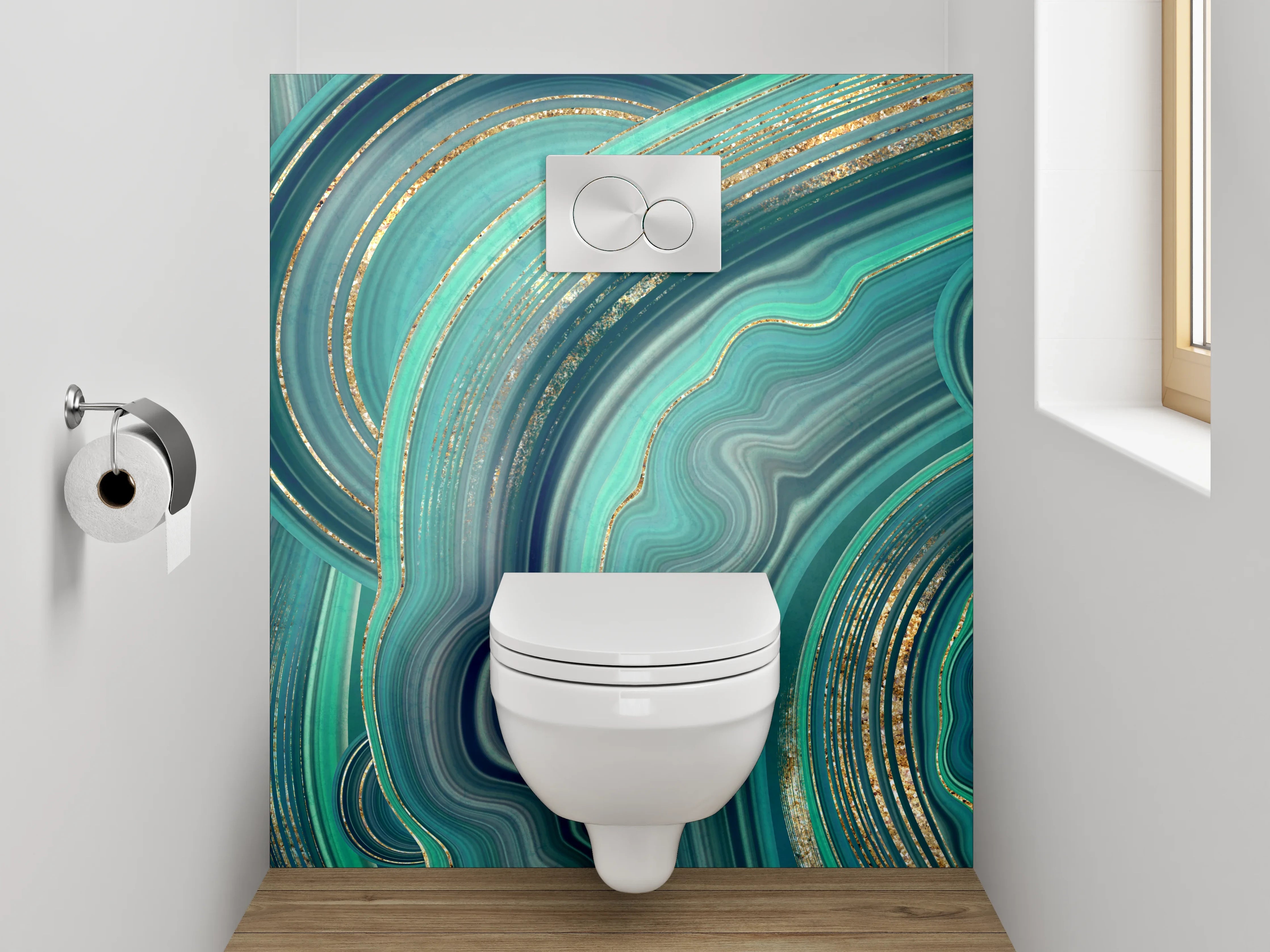 WC-Rückwand - Türkis Gold Marmor Abstrakt