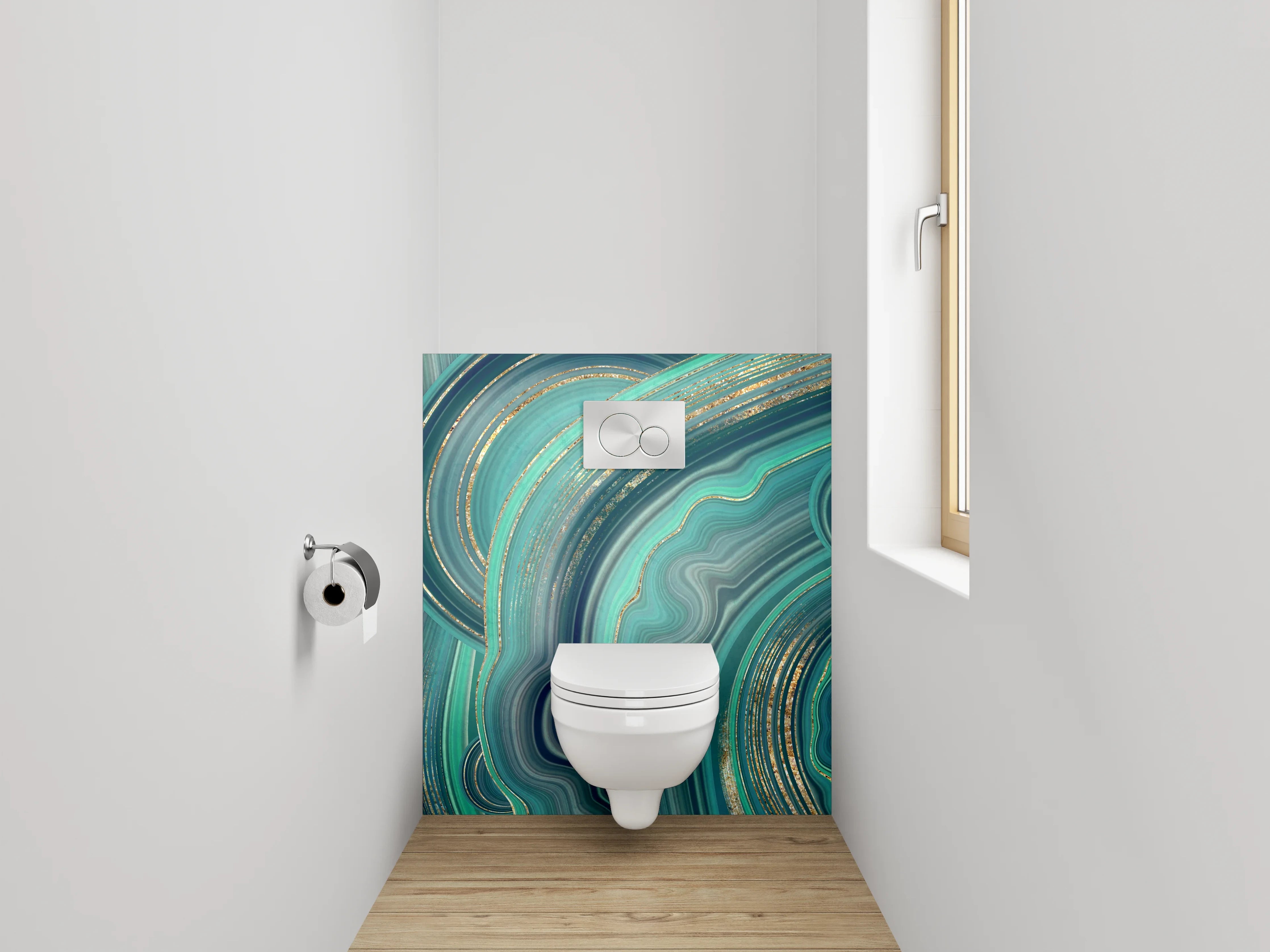 WC-Rückwand - Türkis Gold Marmor Abstrakt