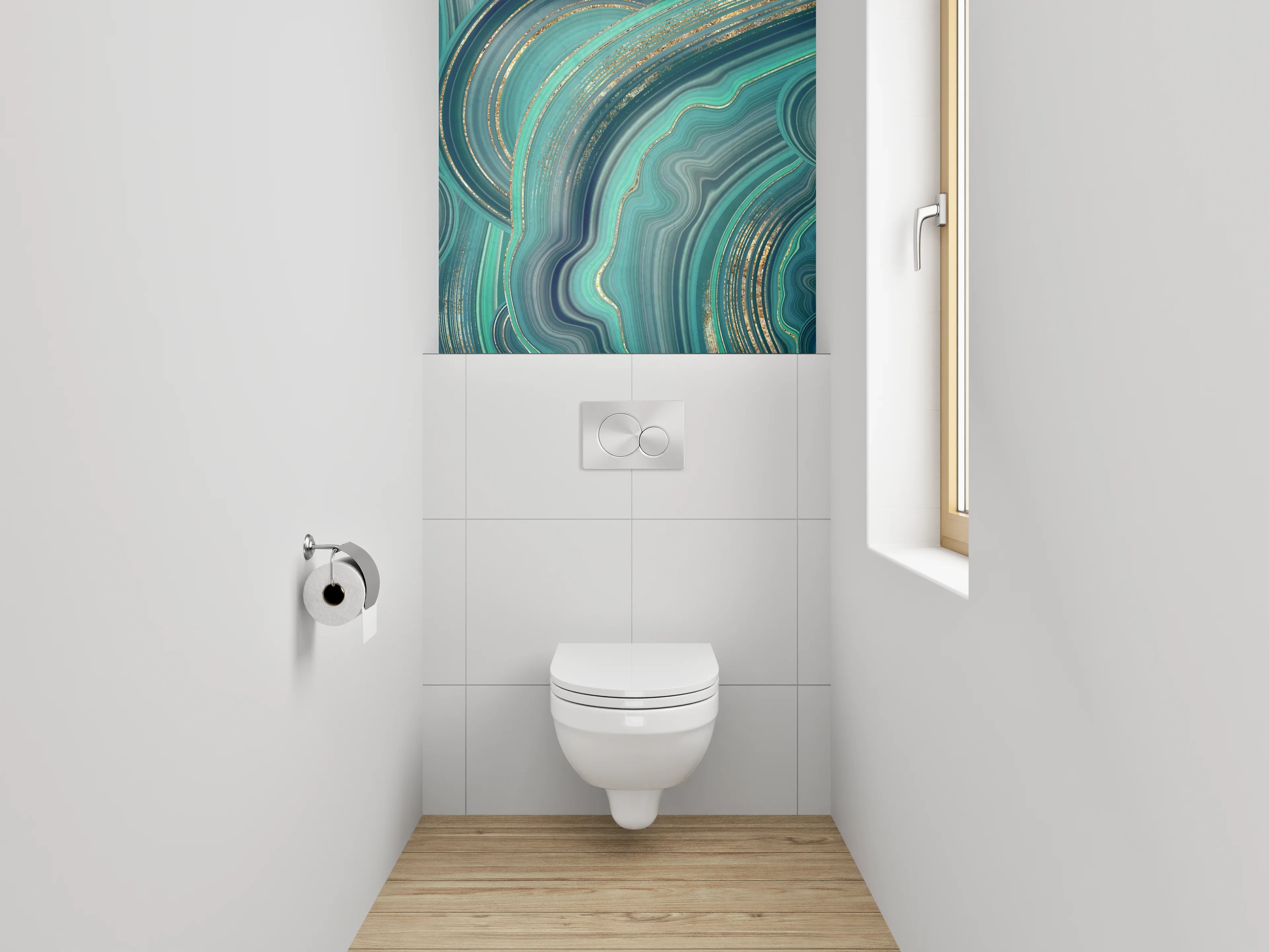 WC-Rückwand - Türkis Gold Marmor Abstrakt